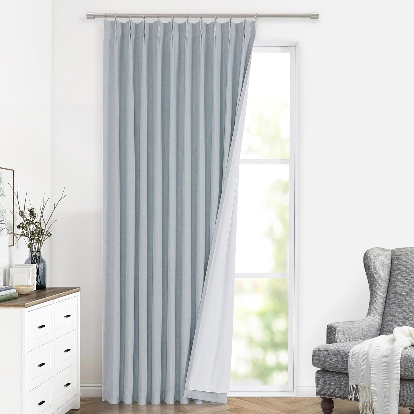 Vision Home Natural Full Blackout Curtains Linen Blended Darkening Window Curtains 84 inch for Living Room Bedroom Thermal Insulated Pinch Pleat Drapes with Hooks 2 Panel 40"Wx84"L