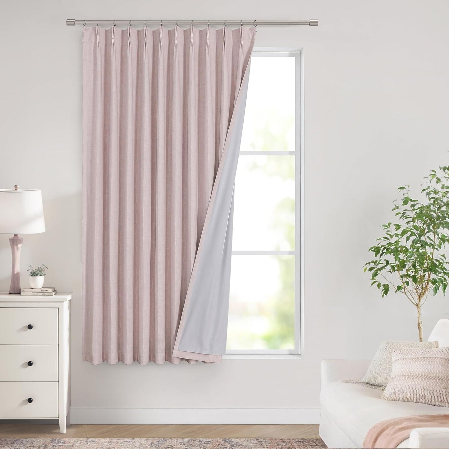 Vision Home Natural Full Blackout Curtains Linen Blended Darkening Window Curtains 84 inch for Living Room Bedroom Thermal Insulated Pinch Pleat Drapes with Hooks 2 Panel 40"Wx84"L