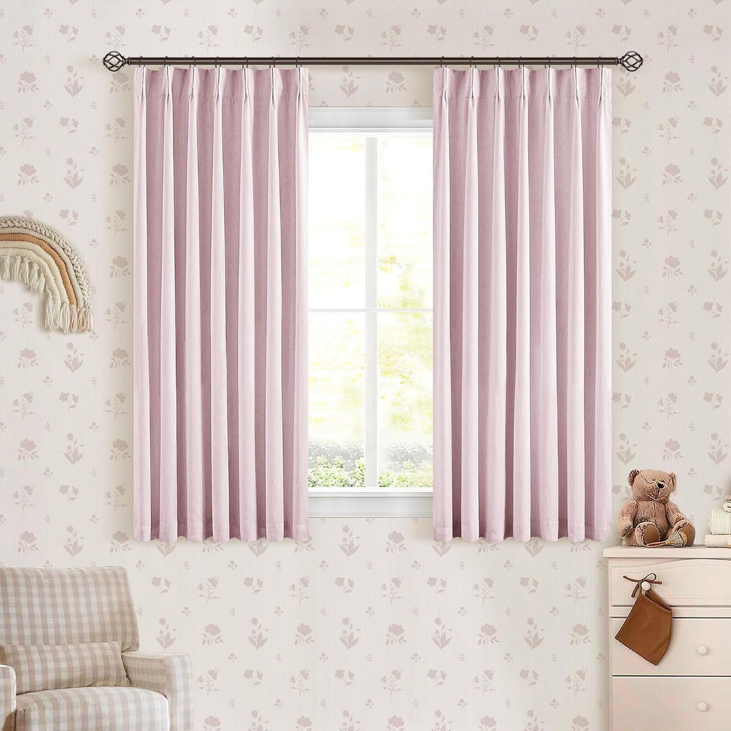 102 Inches Long Pinch Pleated Linen Blackout Curtains for Bedroom Back Tab Track Memory Trained Shape Farmhouse Light Blocking Curtains 102 Inch Length for Living Dining Room Darkening Drapes Cream