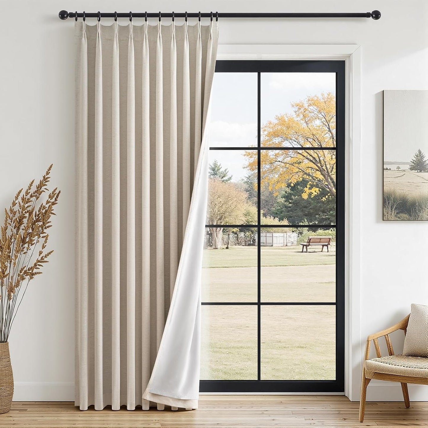 96 Inch Long Pinch Pleated Dark Linen Color Curtains,100% Blackout Thermal Insulated Natural Pinch Pleat Rustic Country Style Drapes with Hooks Rings 2 Panel Sets,Taupe Tan 8FT Window Curtain