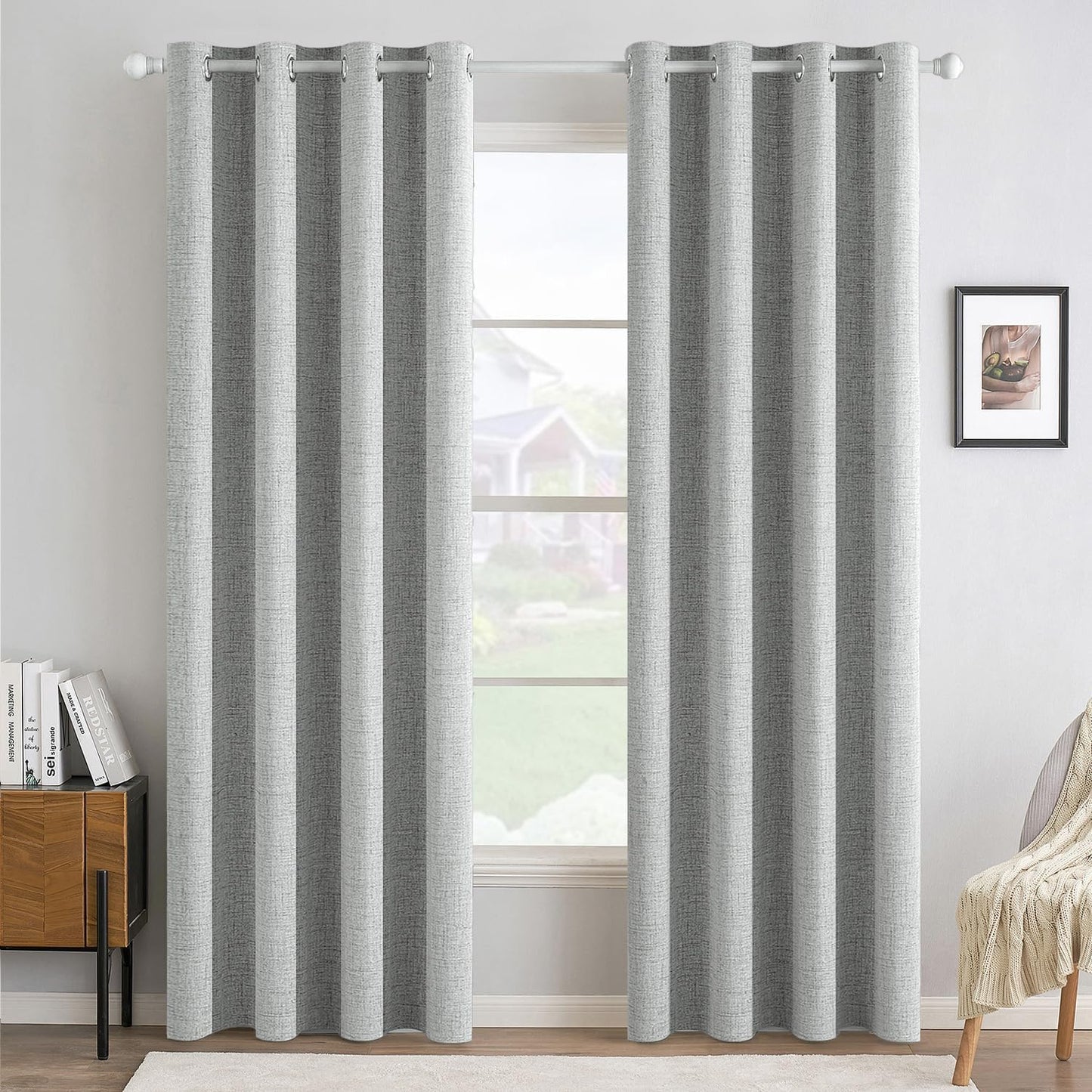MIULEE 100% Blackout Linen Textured Curtains for Bedroom Solid Thermal Insulated Natural Beige Grommet Room Darkening Curtains & Drapes Luxury Decor for Living Room Nursery 62 x 96 Inch (2 Panels)