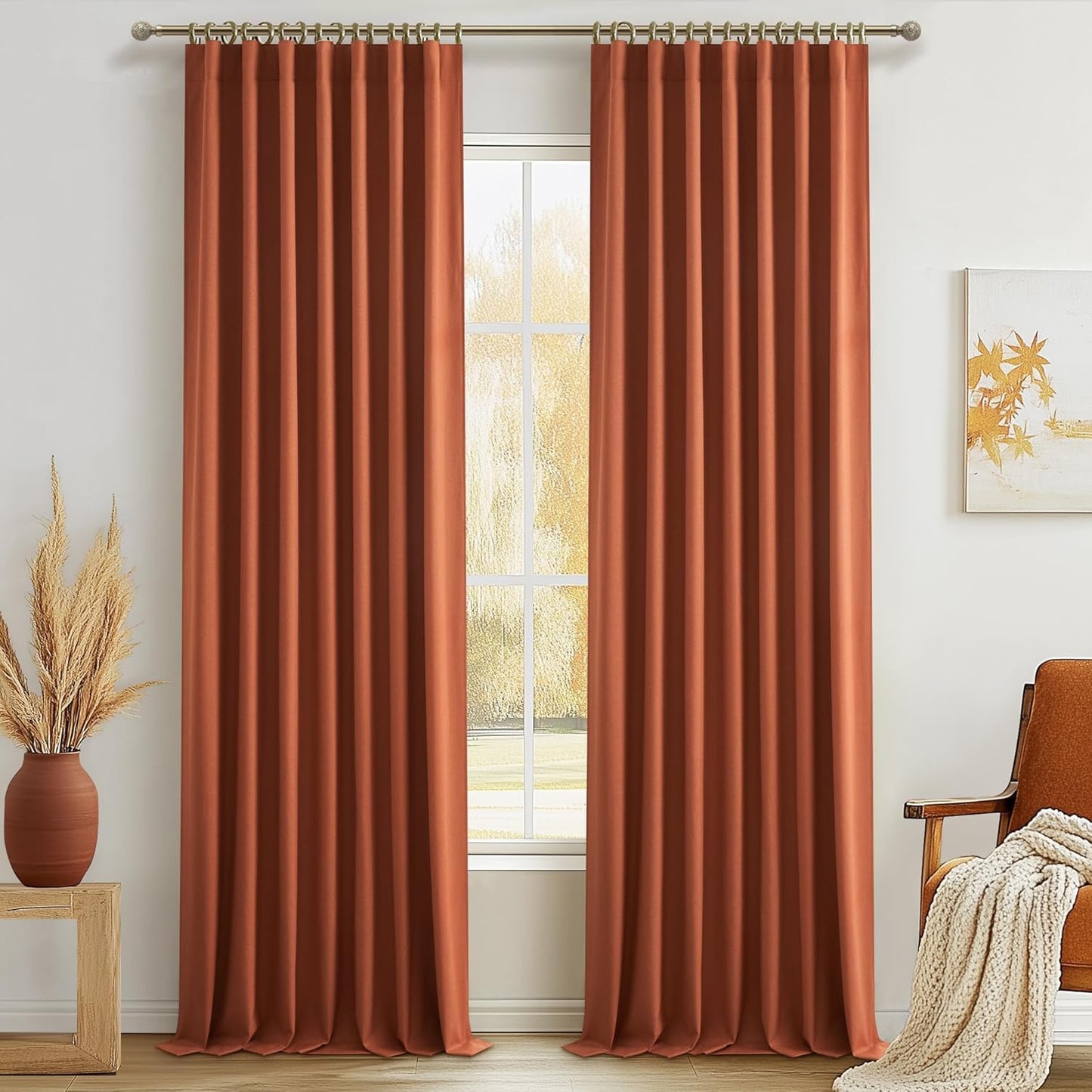 Natural Linen Blackout 92 Inch Bedroom Curtains 2 Panel Sets, Rustic Boho Cream Pleated Ceiling Track Curtain for Dining Room Heat Blocking Privacy Heavy Drape 92 Inches Long Oatmeal Back Tab