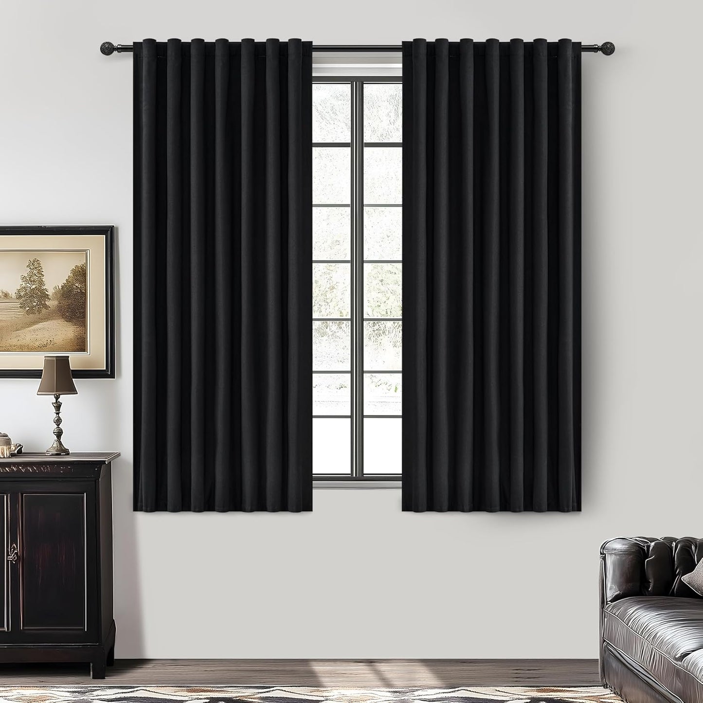 Natural Linen Blackout 92 Inch Bedroom Curtains 2 Panel Sets, Rustic Boho Cream Pleated Ceiling Track Curtain for Dining Room Heat Blocking Privacy Heavy Drape 92 Inches Long Oatmeal Back Tab