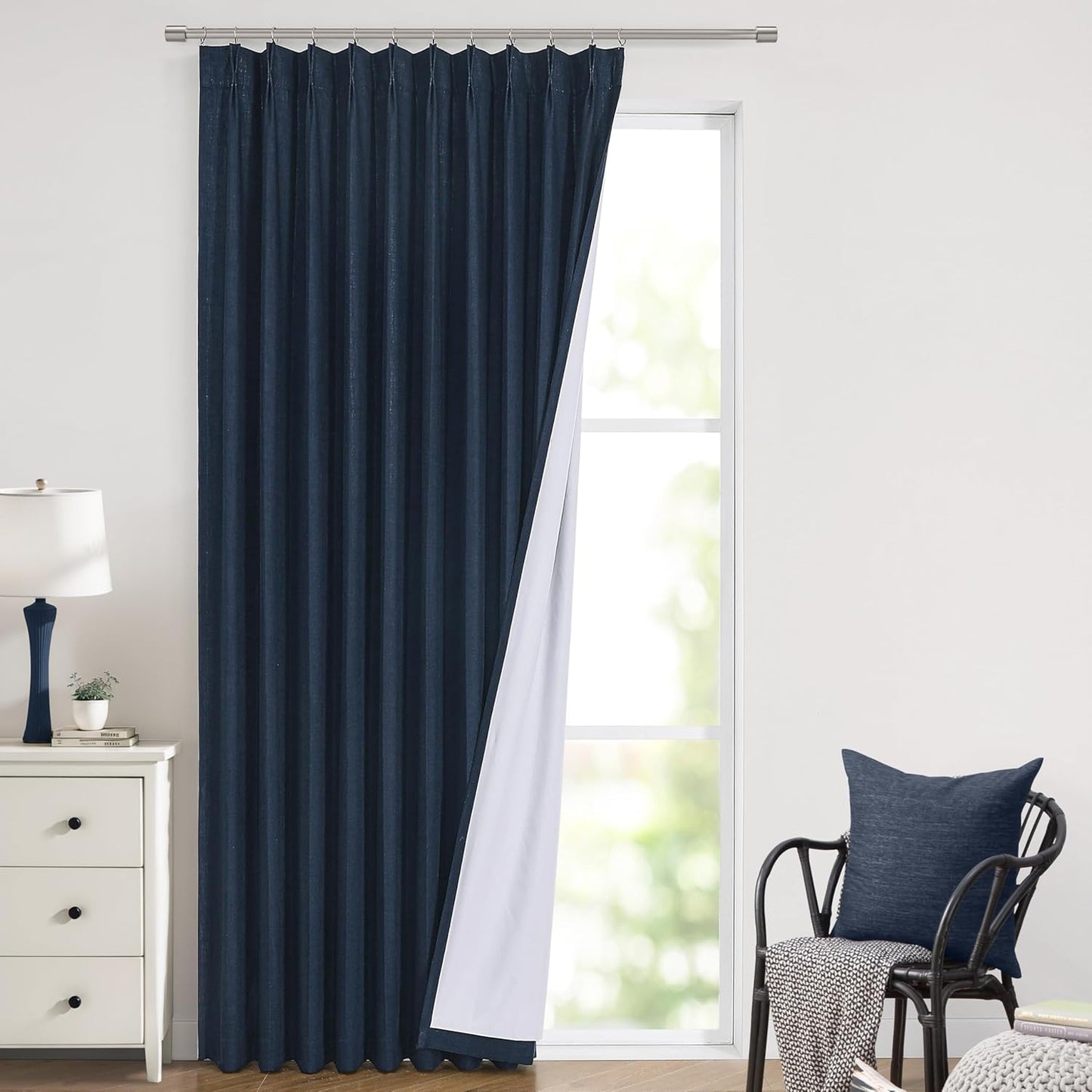 Vision Home Natural Full Blackout Curtains Linen Blended Darkening Window Curtains 84 inch for Living Room Bedroom Thermal Insulated Pinch Pleat Drapes with Hooks 2 Panel 40"Wx84"L
