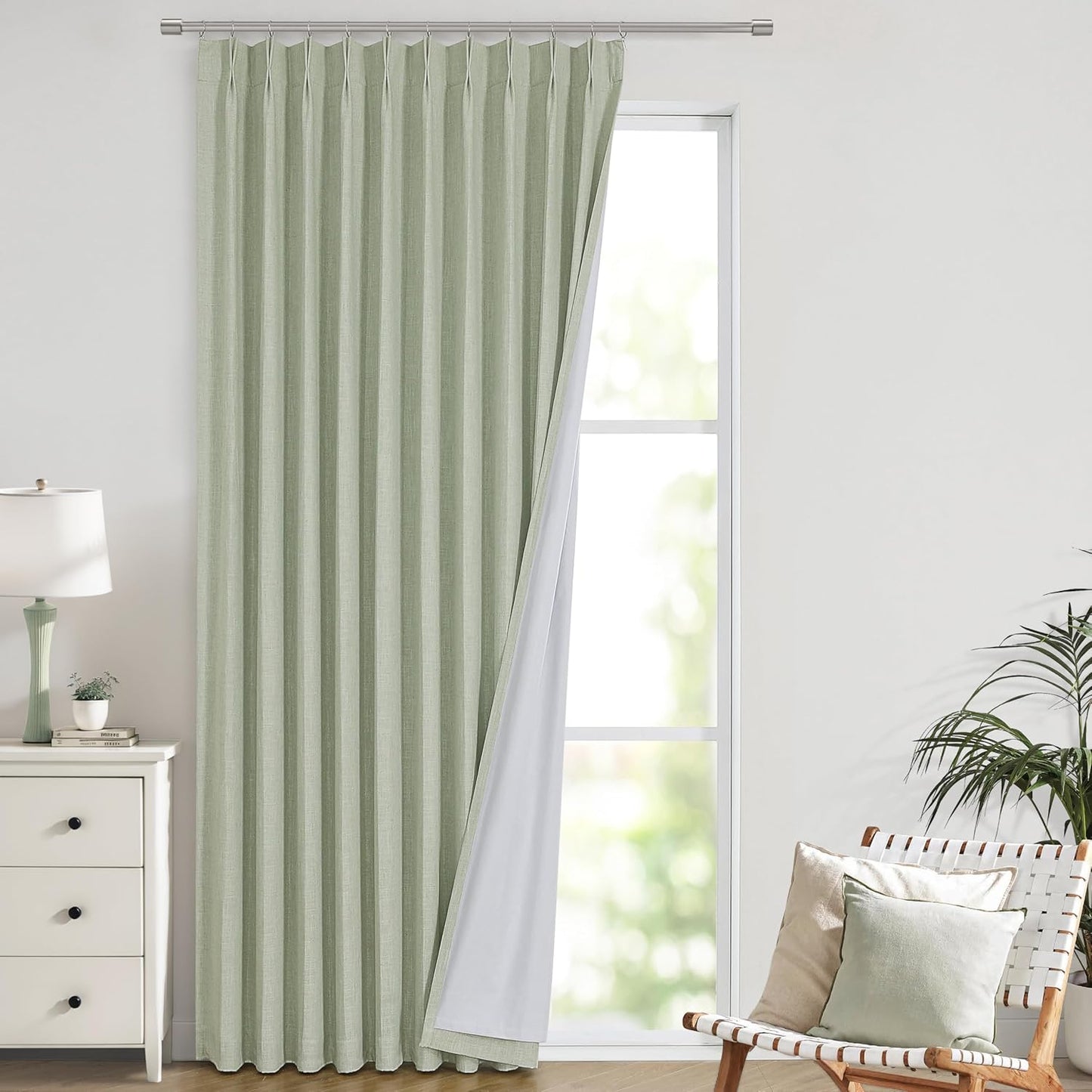 Vision Home Natural Full Blackout Curtains Linen Blended Darkening Window Curtains 84 inch for Living Room Bedroom Thermal Insulated Pinch Pleat Drapes with Hooks 2 Panel 40"Wx84"L
