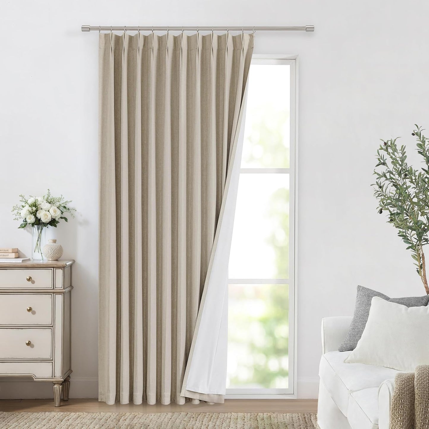 Vision Home Natural Full Blackout Curtains Linen Blended Darkening Window Curtains 84 inch for Living Room Bedroom Thermal Insulated Pinch Pleat Drapes with Hooks 2 Panel 40"Wx84"L