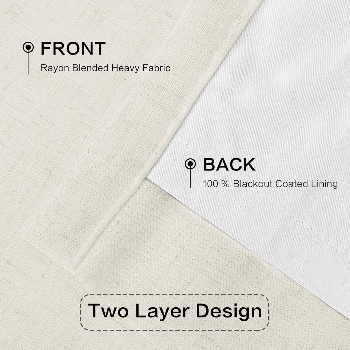 Pinch Pleated 100% Blackout Linen Curtains 95 Inches Long for Bedroom Natural Black Out Pleat Curtains for Living Dining Room Darkening Thermal Insulated Window Curtain Drapes with Pin Hooks, 2 Panels