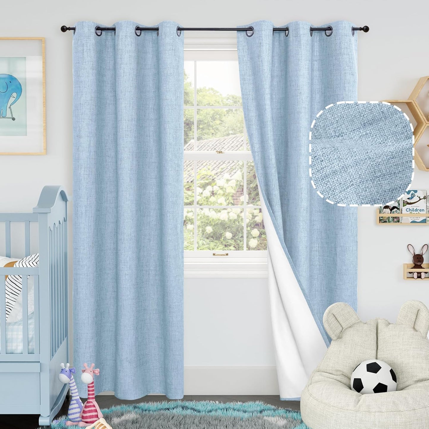 60 Inch Wide Linen Blackout Curtains for Living Room/Bedroom 84 Inch Length 2 Panels, Total Black Out Thermal Insulated Soundproof Grommet Boho Window Drapes White Liner for Modern Farmhouse, Natural