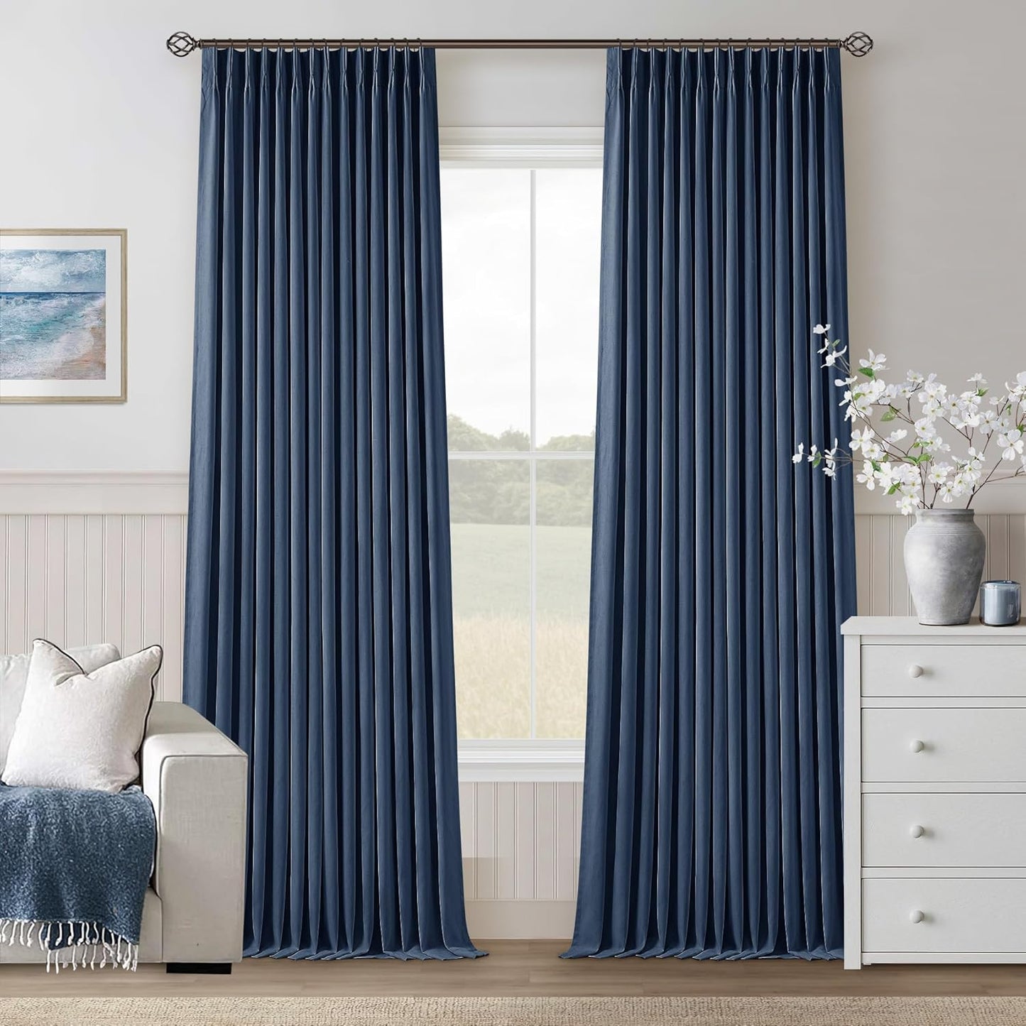 102 Inches Long Pinch Pleated Linen Blackout Curtains for Bedroom Back Tab Track Memory Trained Shape Farmhouse Light Blocking Curtains 102 Inch Length for Living Dining Room Darkening Drapes Cream