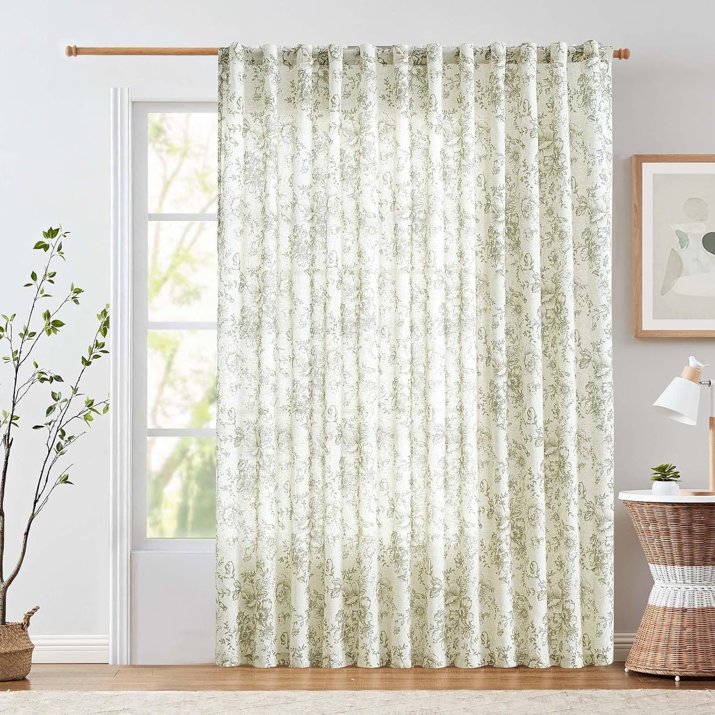 jinchan Blackout Linen Blend Curtain Floral Blackout Curtains for Living Room 84 Inch Length Black Printed with Lined Blackout Curtain for Bedroom Farmhouse Curtains Set 2 Panels