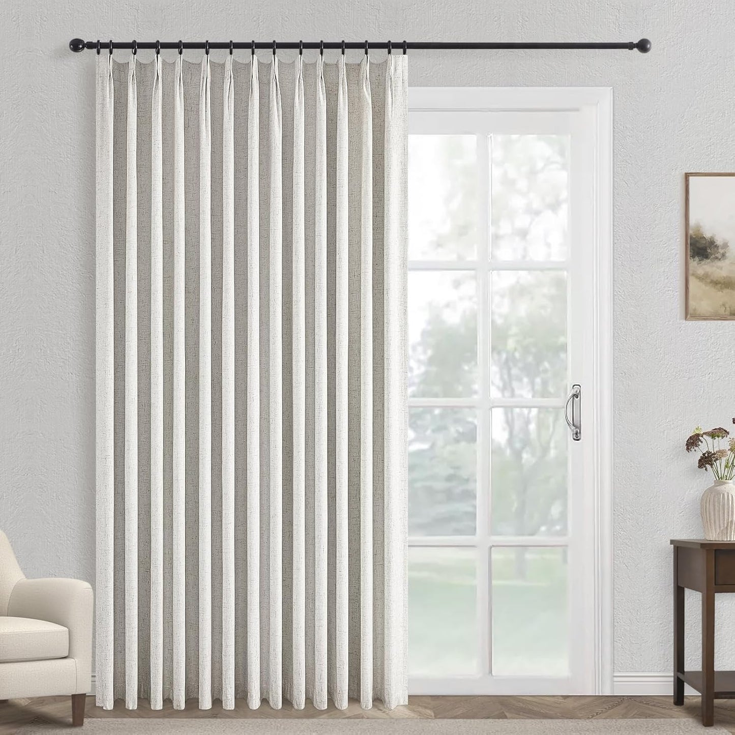 Topfinel Extral Wide Curtains, Pinch Pleated 100% Blackout Linen Luxury Drapery with Hooks for Patio Sliding Door Large Window Living Room Track System, 72" Wx102 L 1 Panel