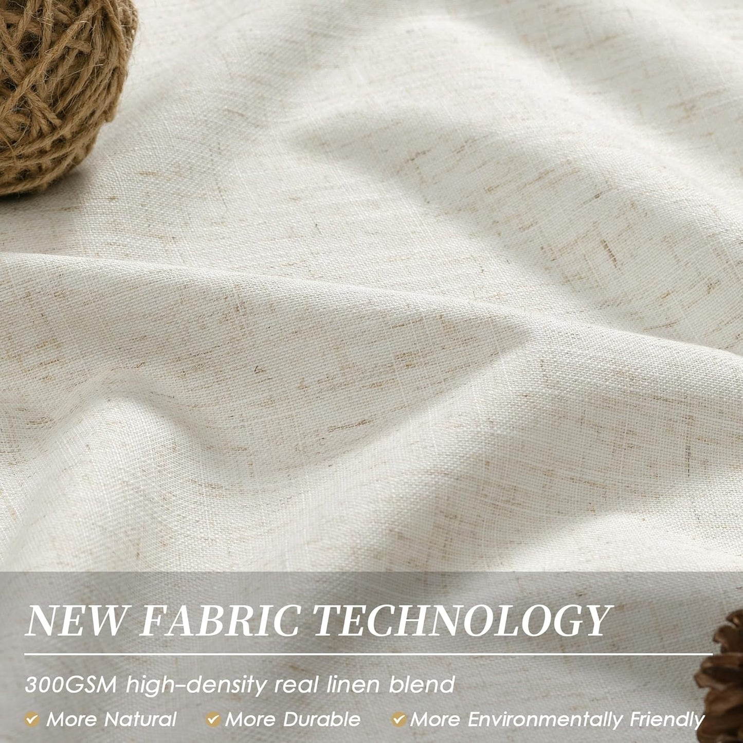 Natural Linen 100% Blackout Curtains for Bedroom 102 Inch Long 2 Panels Window Curtain Floor To Ceiling Length for Living Room Sliding Glass Door Back Tab Cream Linen Room Darkening Drapes 52x102