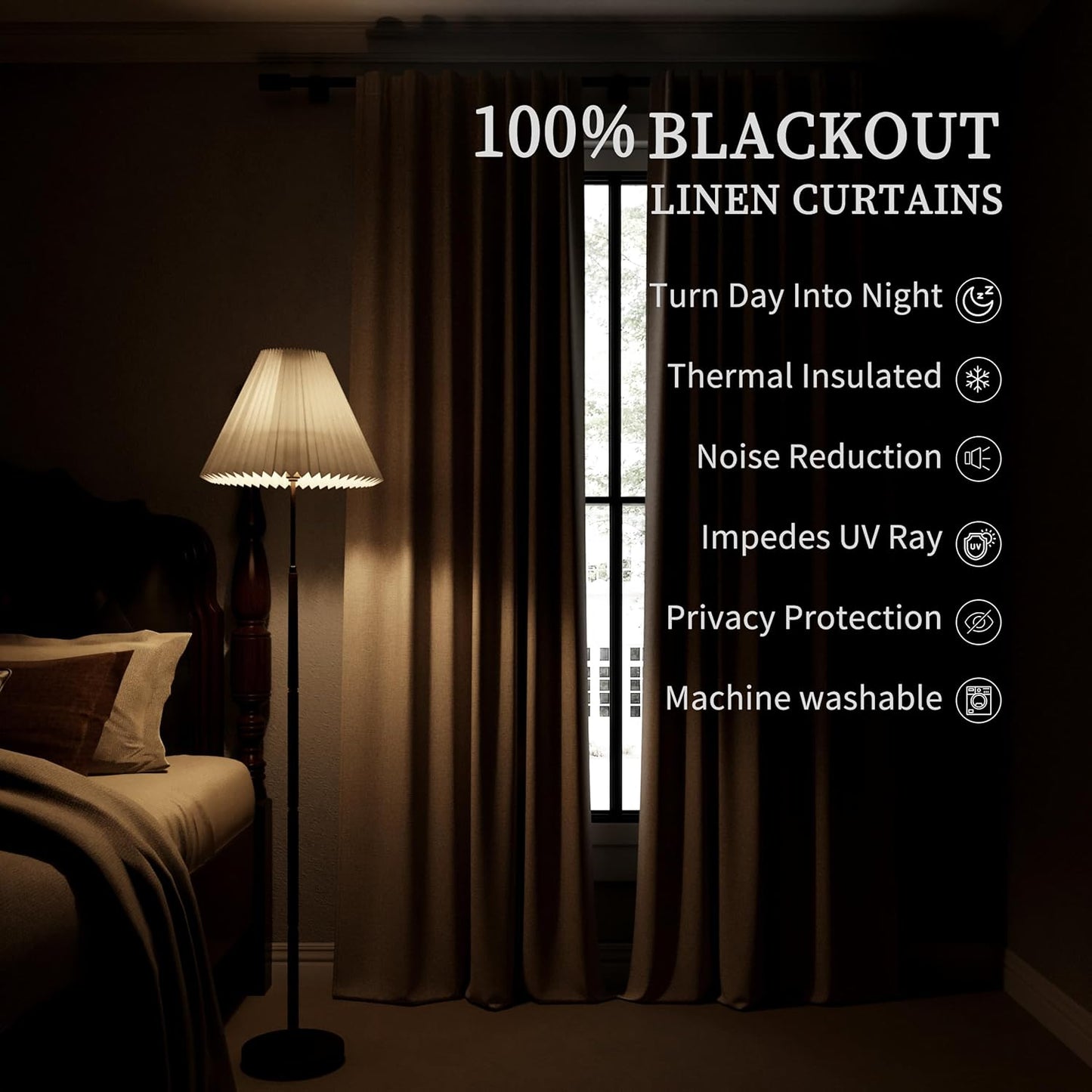 Natural Linen 100% Blackout Curtains for Bedroom 102 Inch Long 2 Panels Window Curtain Floor To Ceiling Length for Living Room Sliding Glass Door Back Tab Cream Linen Room Darkening Drapes 52x102