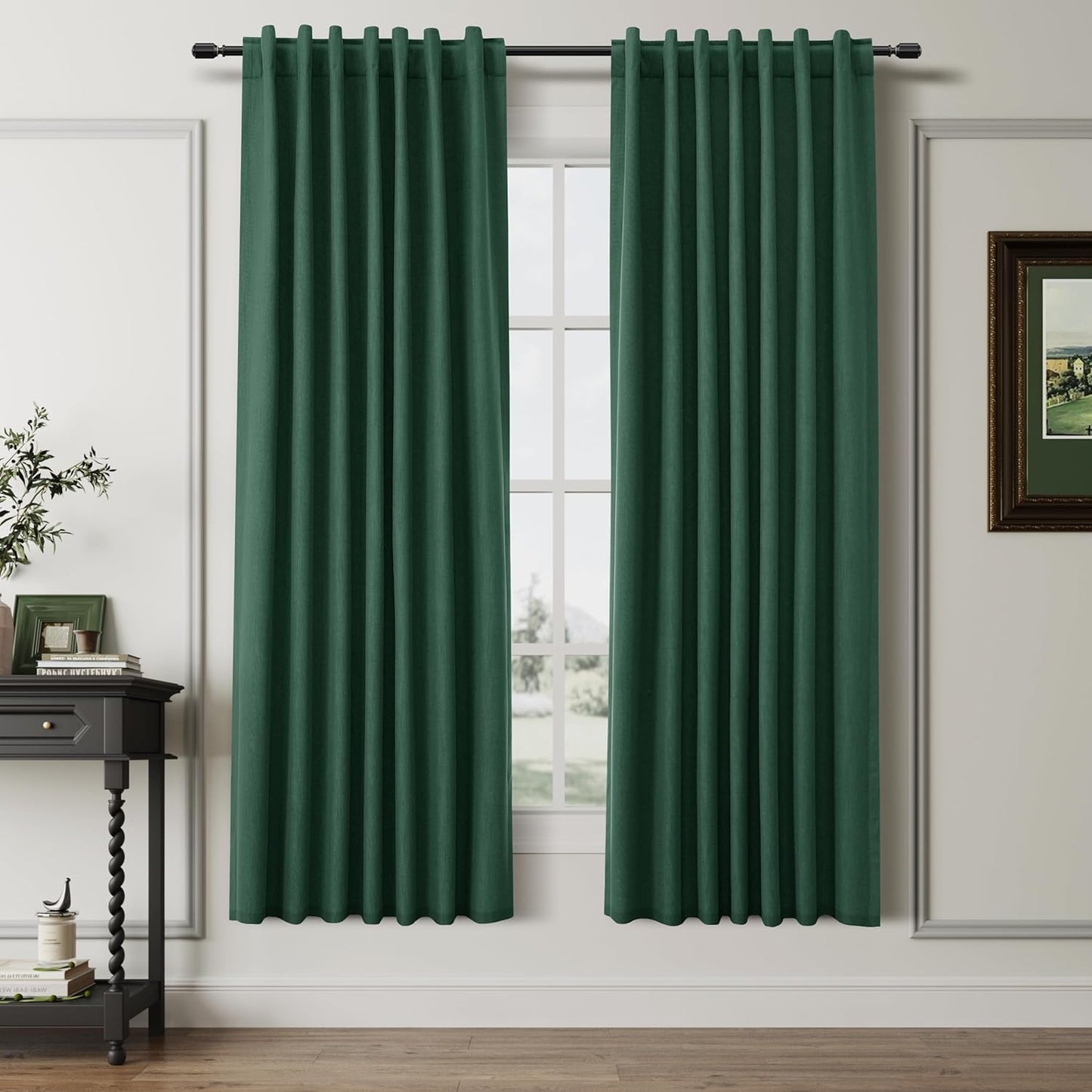 Natural Linen 100% Blackout Curtains for Bedroom 102 Inch Long 2 Panels Window Curtain Floor To Ceiling Length for Living Room Sliding Glass Door Back Tab Cream Linen Room Darkening Drapes 52x102