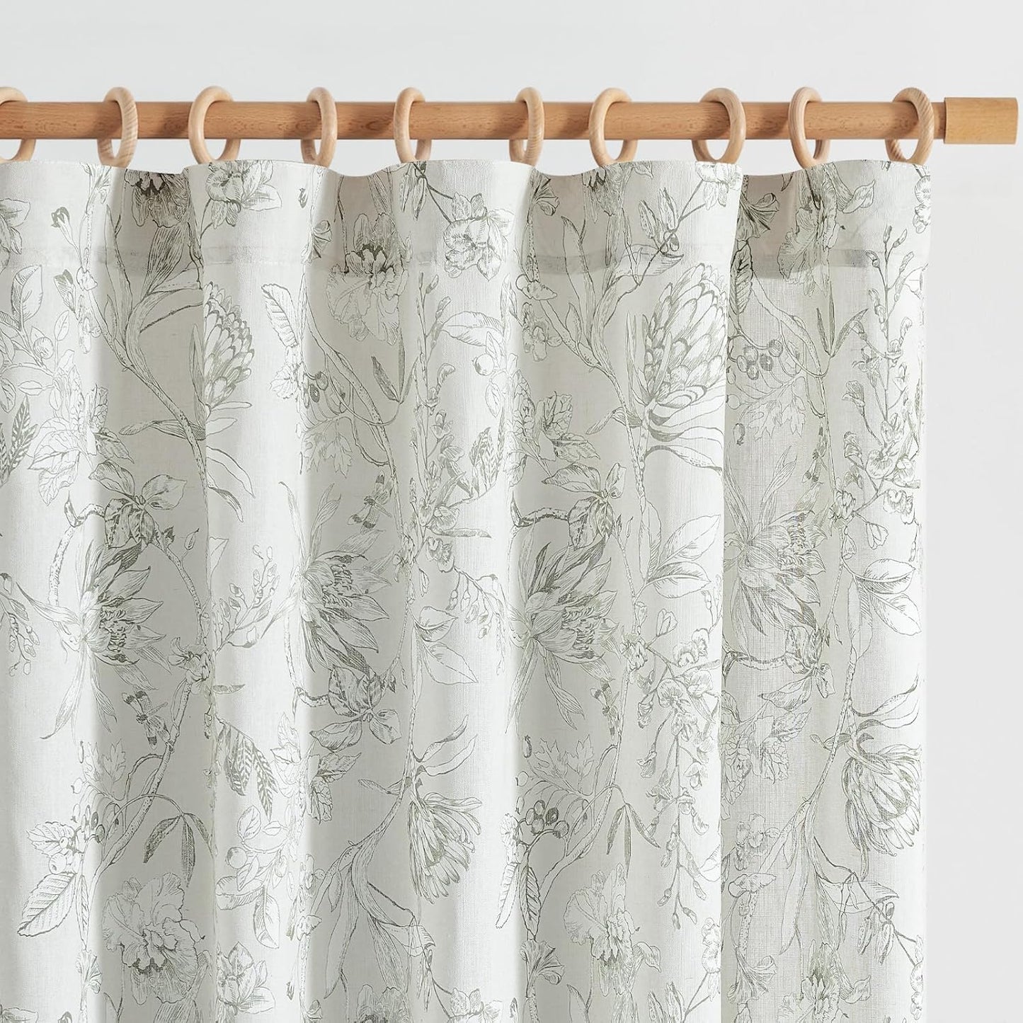 jinchan Blackout Linen Blend Curtain Floral Blackout Curtains for Living Room 84 Inch Length Black Printed with Lined Blackout Curtain for Bedroom Farmhouse Curtains Set 2 Panels