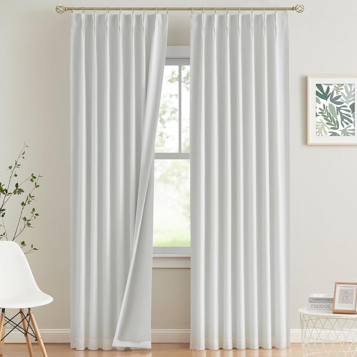 Vision Home Natural Full Blackout Curtains Linen Blended Darkening Window Curtains 84 inch for Living Room Bedroom Thermal Insulated Pinch Pleat Drapes with Hooks 2 Panel 40"Wx84"L