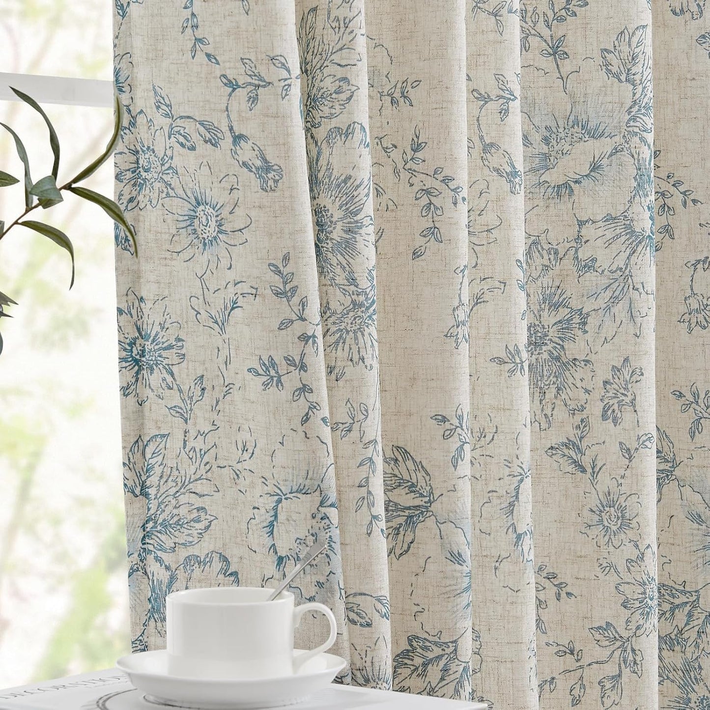 jinchan Blackout Linen Blend Curtain Floral Blackout Curtains for Living Room 84 Inch Length Black Printed with Lined Blackout Curtain for Bedroom Farmhouse Curtains Set 2 Panels