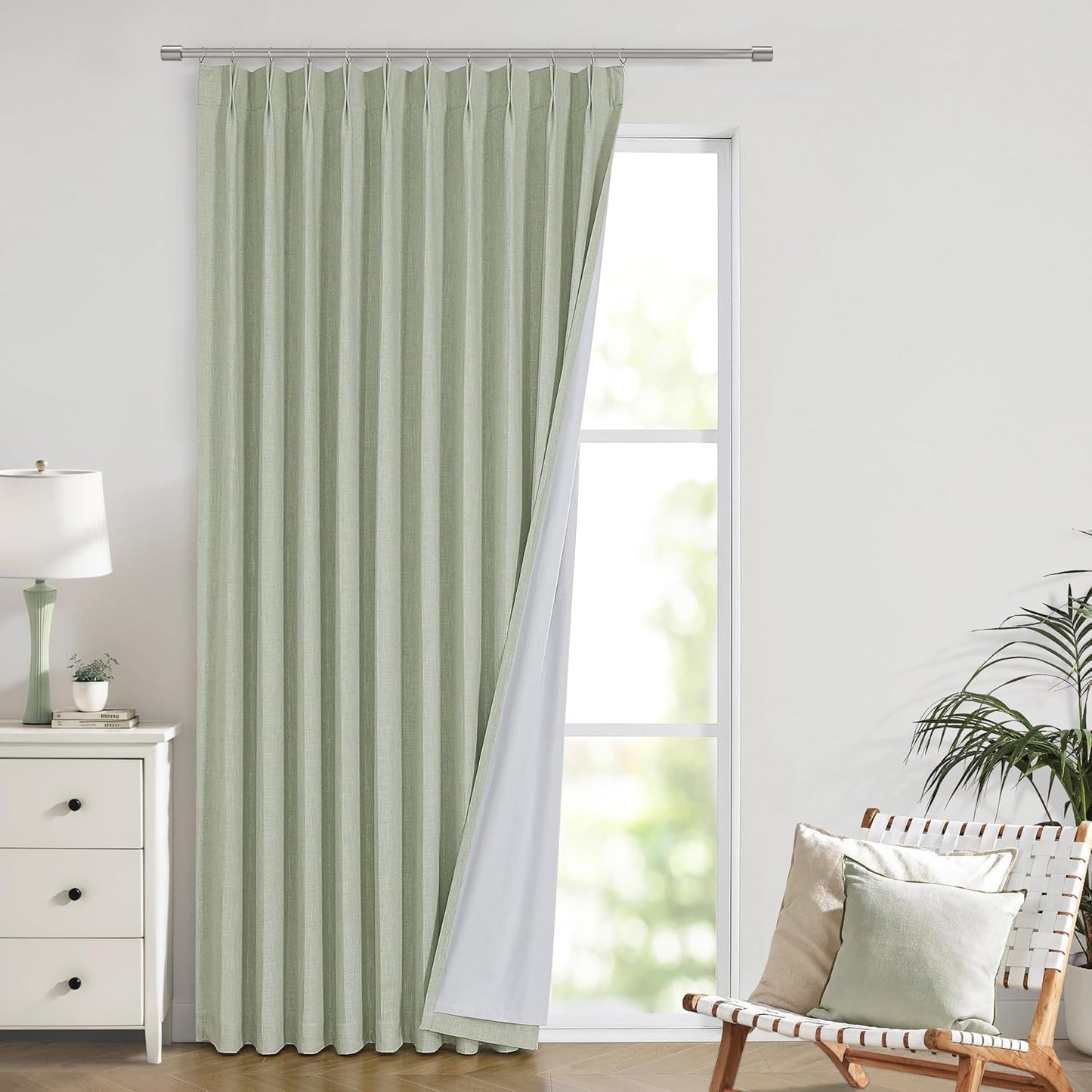Vision Home Natural Full Blackout Curtains Linen Blended Darkening Window Curtains 84 inch for Living Room Bedroom Thermal Insulated Pinch Pleat Drapes with Hooks 2 Panel 40"Wx84"L