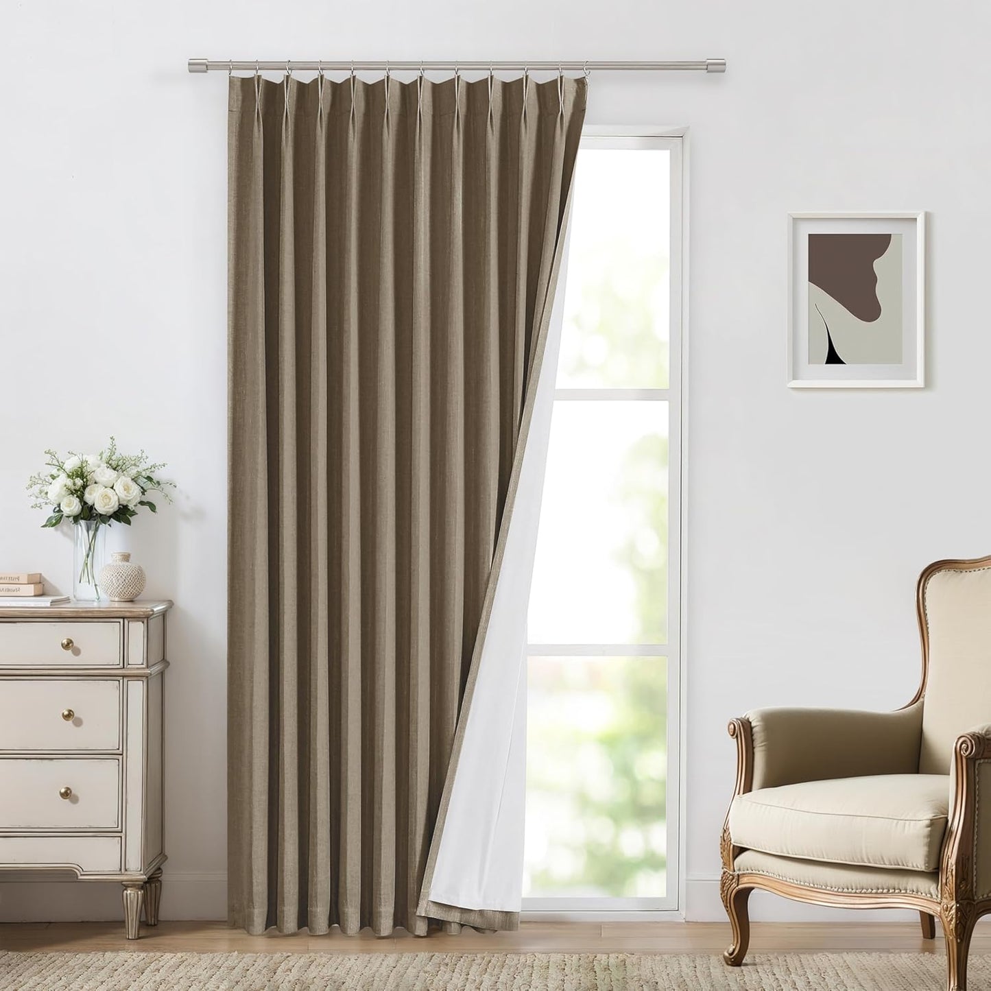 Vision Home Natural Full Blackout Curtains Linen Blended Darkening Window Curtains 84 inch for Living Room Bedroom Thermal Insulated Pinch Pleat Drapes with Hooks 2 Panel 40"Wx84"L