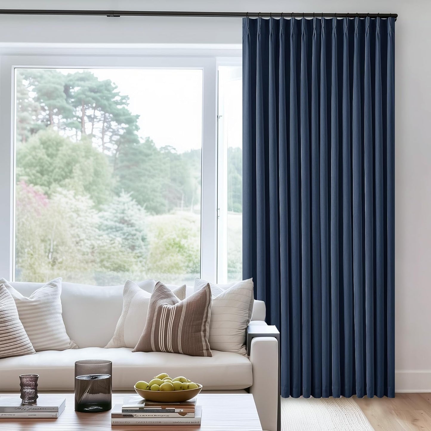 102 Inches Long Pinch Pleated Linen Blackout Curtains for Bedroom Back Tab Track Memory Trained Shape Farmhouse Light Blocking Curtains 102 Inch Length for Living Dining Room Darkening Drapes Cream