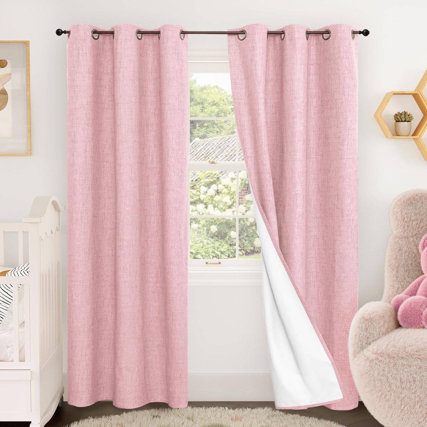 60 Inch Wide Linen Blackout Curtains for Living Room/Bedroom 84 Inch Length 2 Panels, Total Black Out Thermal Insulated Soundproof Grommet Boho Window Drapes White Liner for Modern Farmhouse, Natural