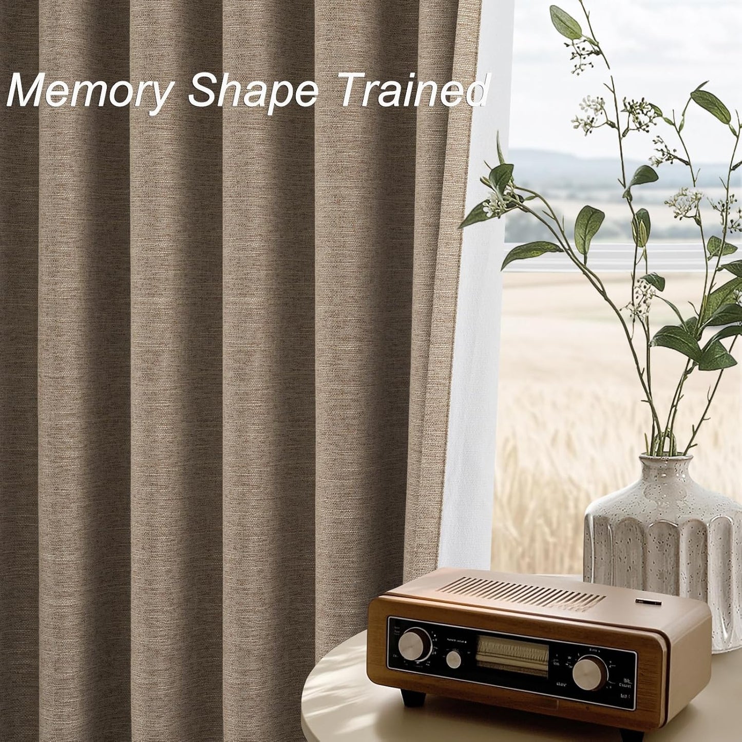 Topfinel Linen Blackout Curtains 96 Inch Long, Light Blocking Rustic Neutral Thermal Insulated Brown Natural Linen Cabin Back Tab Viral Drapery Drapes with Hooks Rings 2 Panel Sets, Brown Tan 8 FT