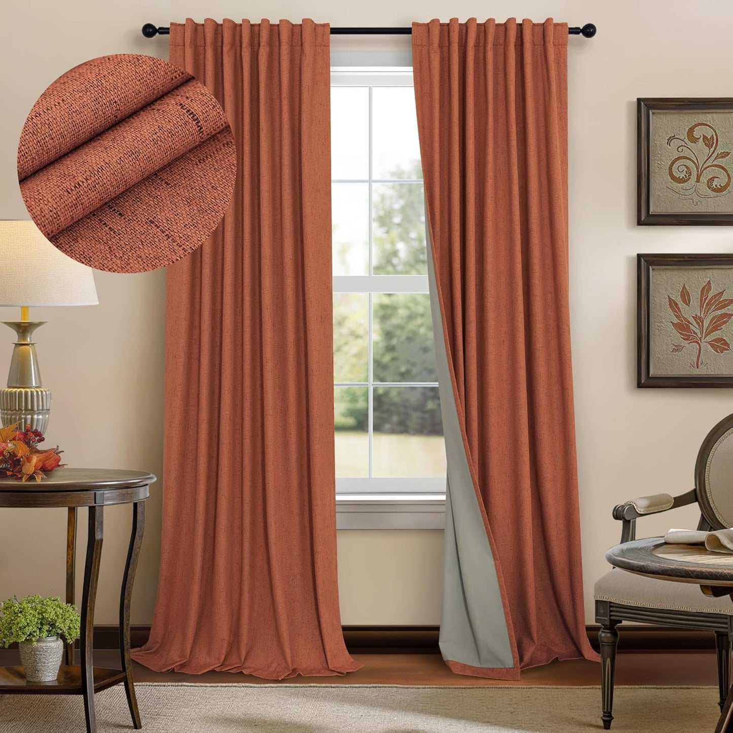 Cream Linen Black Out Curtains 70 Inches Extra Wide for Living Room 2 Panels Back Tab Pocket Pleated Ivory Blackout Bedroom for 72 Inches Window Curtain 84 Inch Long Thermal Room Darkening Heavy Drape