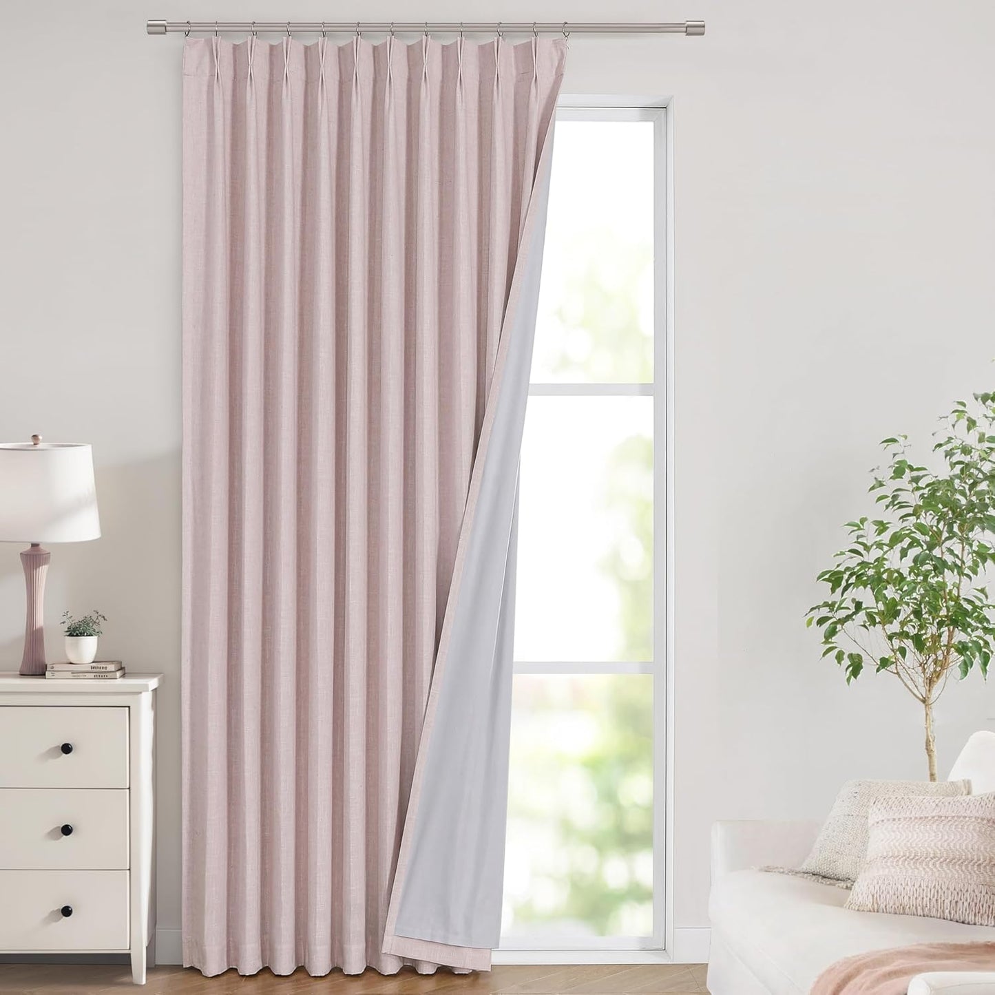 Vision Home Natural Full Blackout Curtains Linen Blended Darkening Window Curtains 84 inch for Living Room Bedroom Thermal Insulated Pinch Pleat Drapes with Hooks 2 Panel 40"Wx84"L