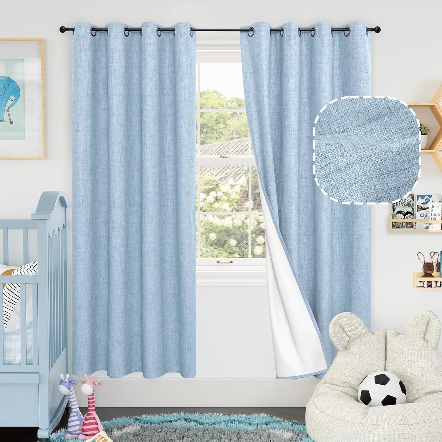 60 Inch Wide Linen Blackout Curtains for Living Room/Bedroom 84 Inch Length 2 Panels, Total Black Out Thermal Insulated Soundproof Grommet Boho Window Drapes White Liner for Modern Farmhouse, Natural