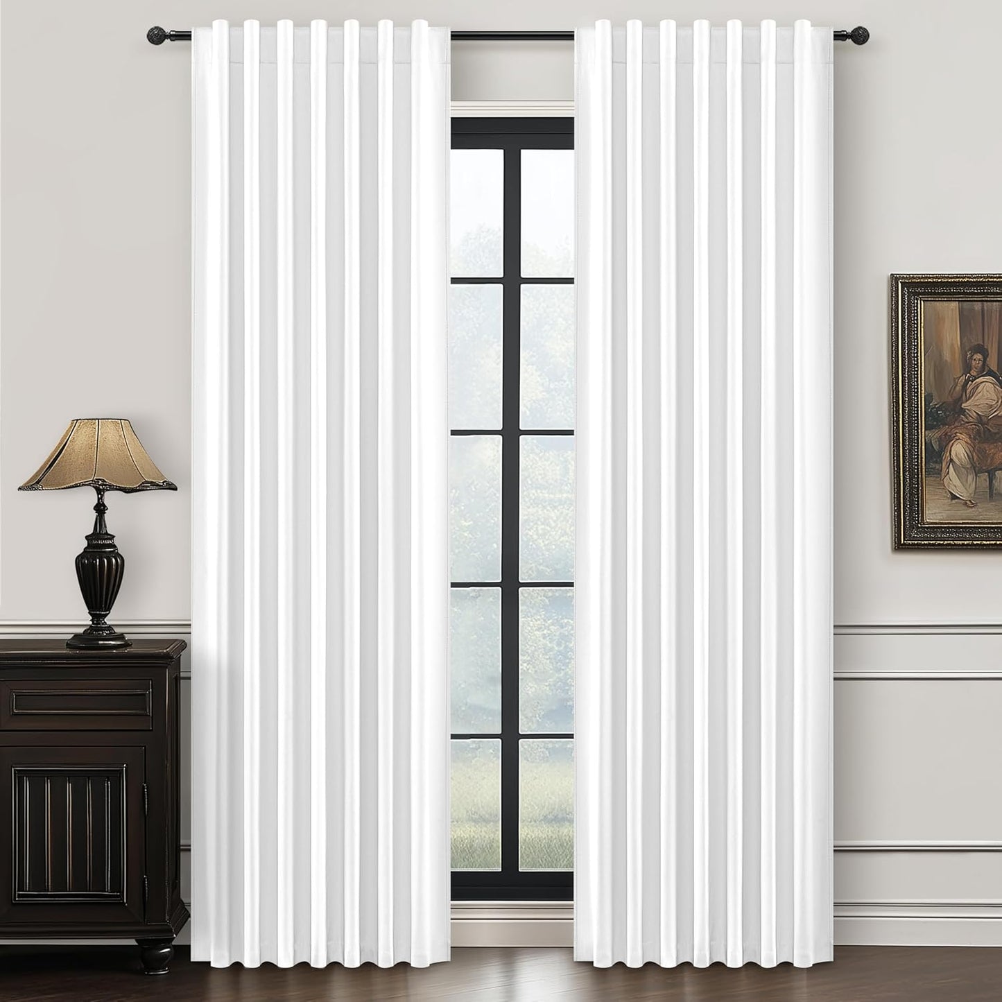 Natural Linen Blackout 92 Inch Bedroom Curtains 2 Panel Sets, Rustic Boho Cream Pleated Ceiling Track Curtain for Dining Room Heat Blocking Privacy Heavy Drape 92 Inches Long Oatmeal Back Tab