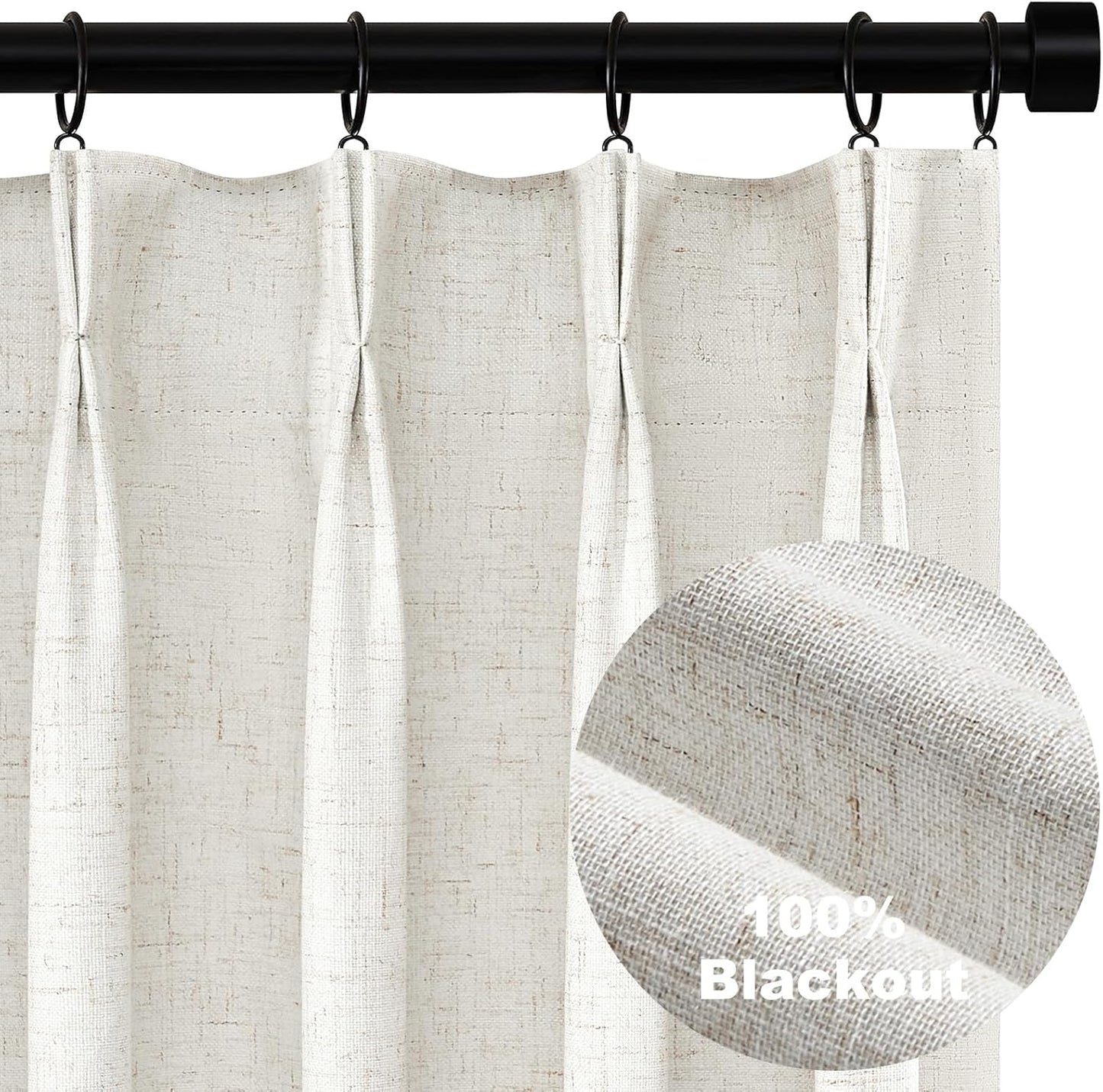Topfinel Extral Wide Curtains, Pinch Pleated 100% Blackout Linen Luxury Drapery with Hooks for Patio Sliding Door Large Window Living Room Track System, 72" Wx102 L 1 Panel