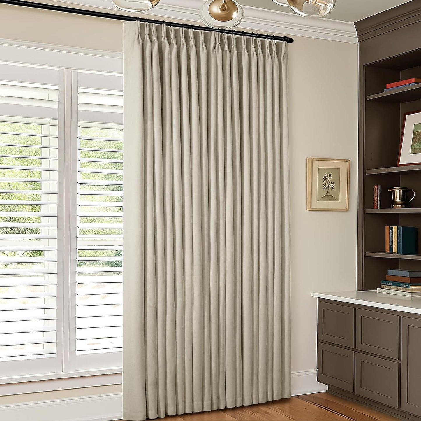 102 Inches Long Pinch Pleated Linen Blackout Curtains for Bedroom Back Tab Track Memory Trained Shape Farmhouse Light Blocking Curtains 102 Inch Length for Living Dining Room Darkening Drapes Cream