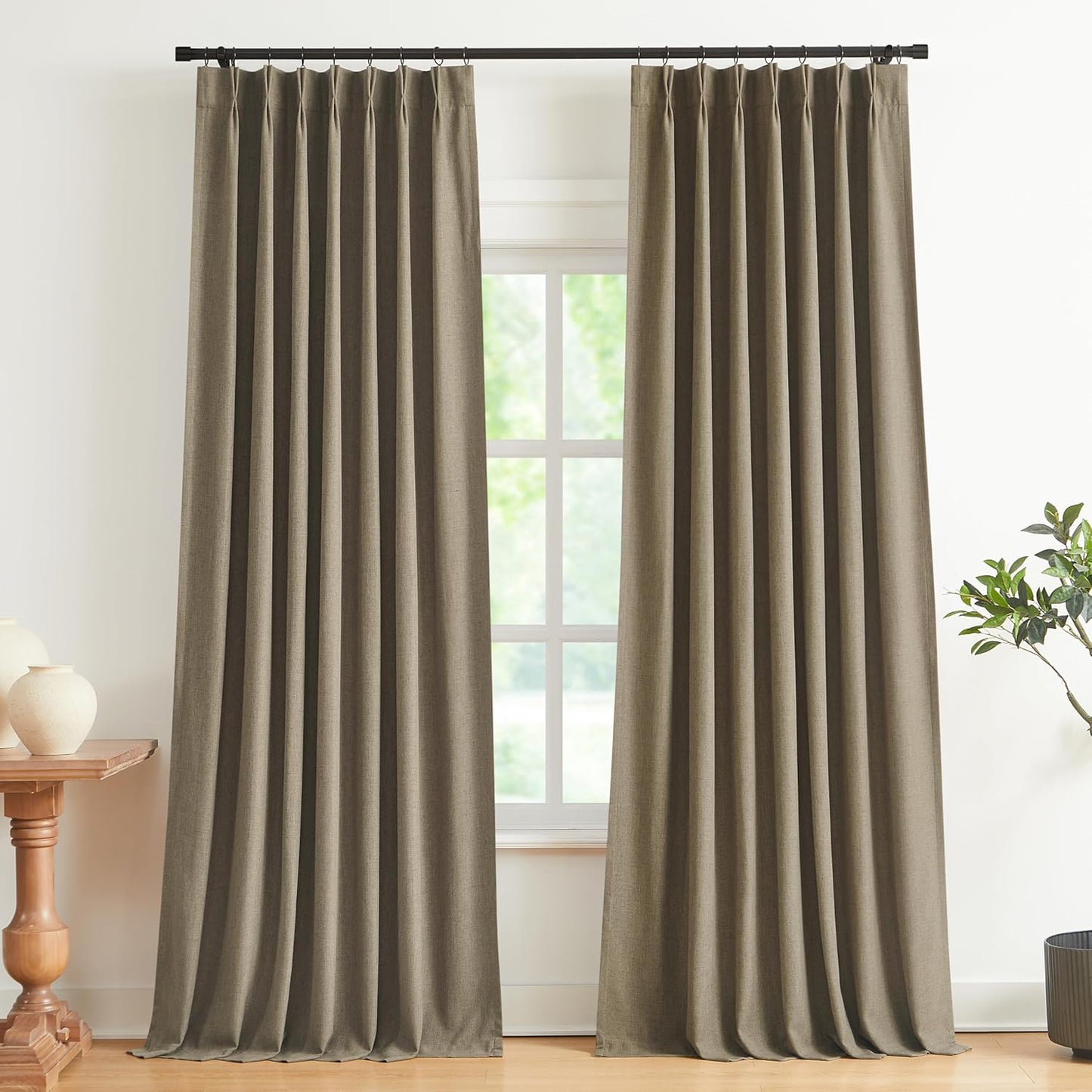 Vision Home Natural Full Blackout Curtains Linen Blended Darkening Window Curtains 84 inch for Living Room Bedroom Thermal Insulated Pinch Pleat Drapes with Hooks 2 Panel 40"Wx84"L