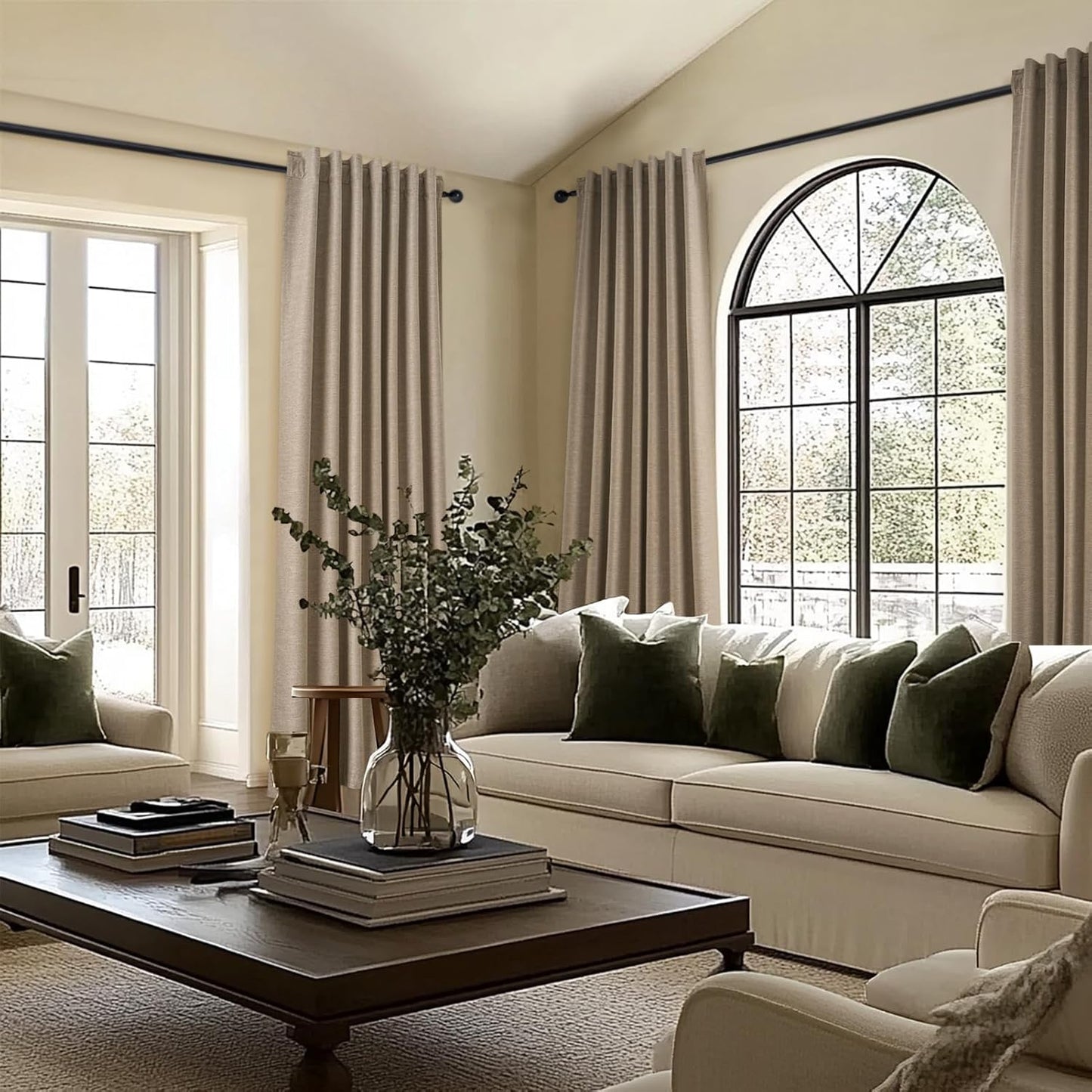 Topfinel Linen Blackout Curtains 96 Inch Long, Light Blocking Rustic Neutral Thermal Insulated Brown Natural Linen Cabin Back Tab Viral Drapery Drapes with Hooks Rings 2 Panel Sets, Brown Tan 8 FT