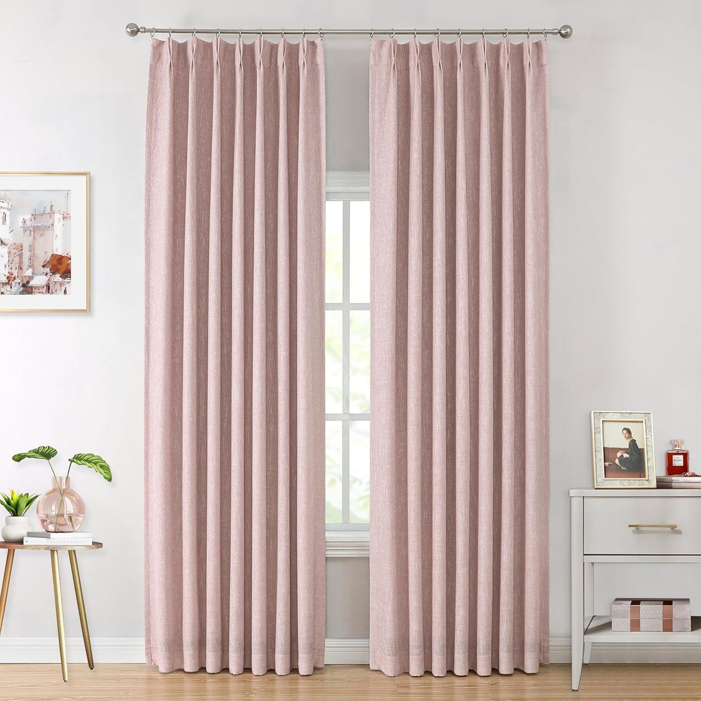 Vision Home Natural Full Blackout Curtains Linen Blended Darkening Window Curtains 84 inch for Living Room Bedroom Thermal Insulated Pinch Pleat Drapes with Hooks 2 Panel 40"Wx84"L