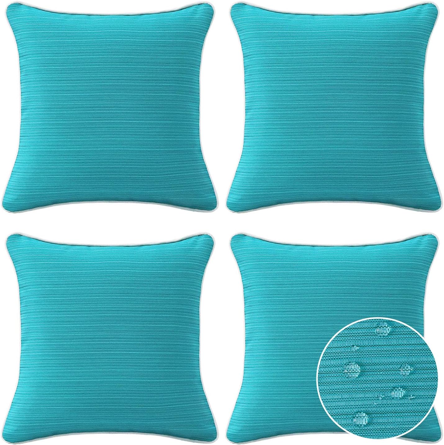 Decorative Outdoor Water Repellent Throw Pillows with Inserts, Set of 4, 18" x18" Pillows for Patio, Backyard, Bed, Couch, and Patio Furniture, Turquoise Stripe
