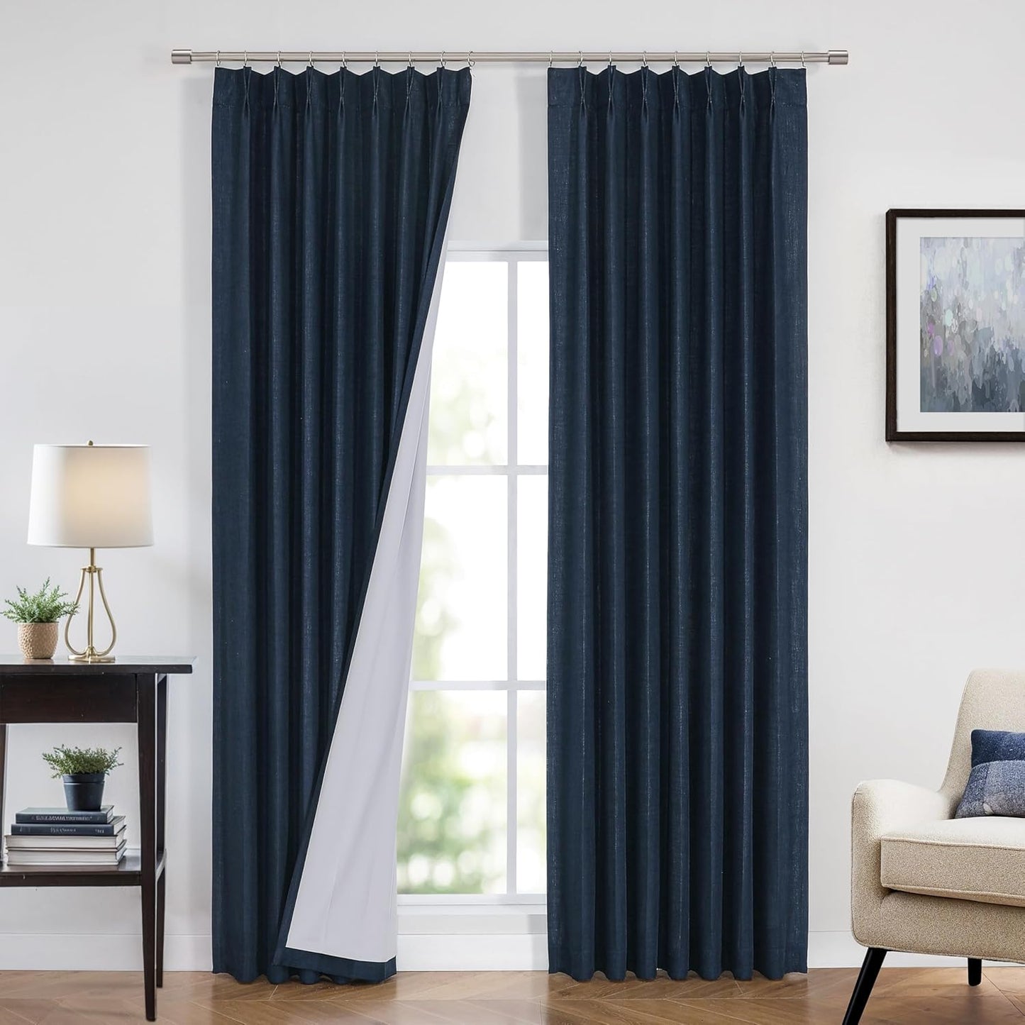 Vision Home Natural Full Blackout Curtains Linen Blended Darkening Window Curtains 84 inch for Living Room Bedroom Thermal Insulated Pinch Pleat Drapes with Hooks 2 Panel 40"Wx84"L