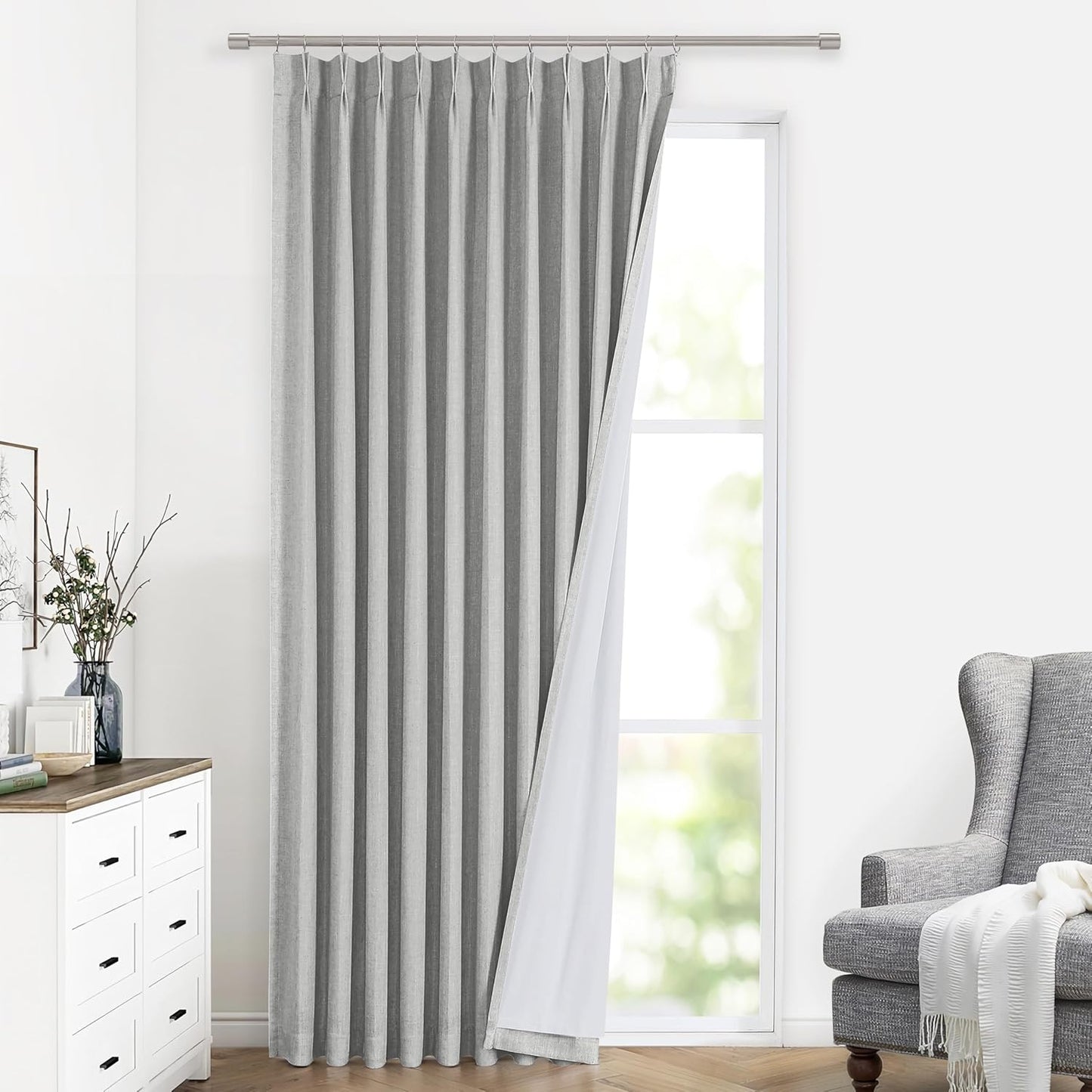 Vision Home Natural Full Blackout Curtains Linen Blended Darkening Window Curtains 84 inch for Living Room Bedroom Thermal Insulated Pinch Pleat Drapes with Hooks 2 Panel 40"Wx84"L