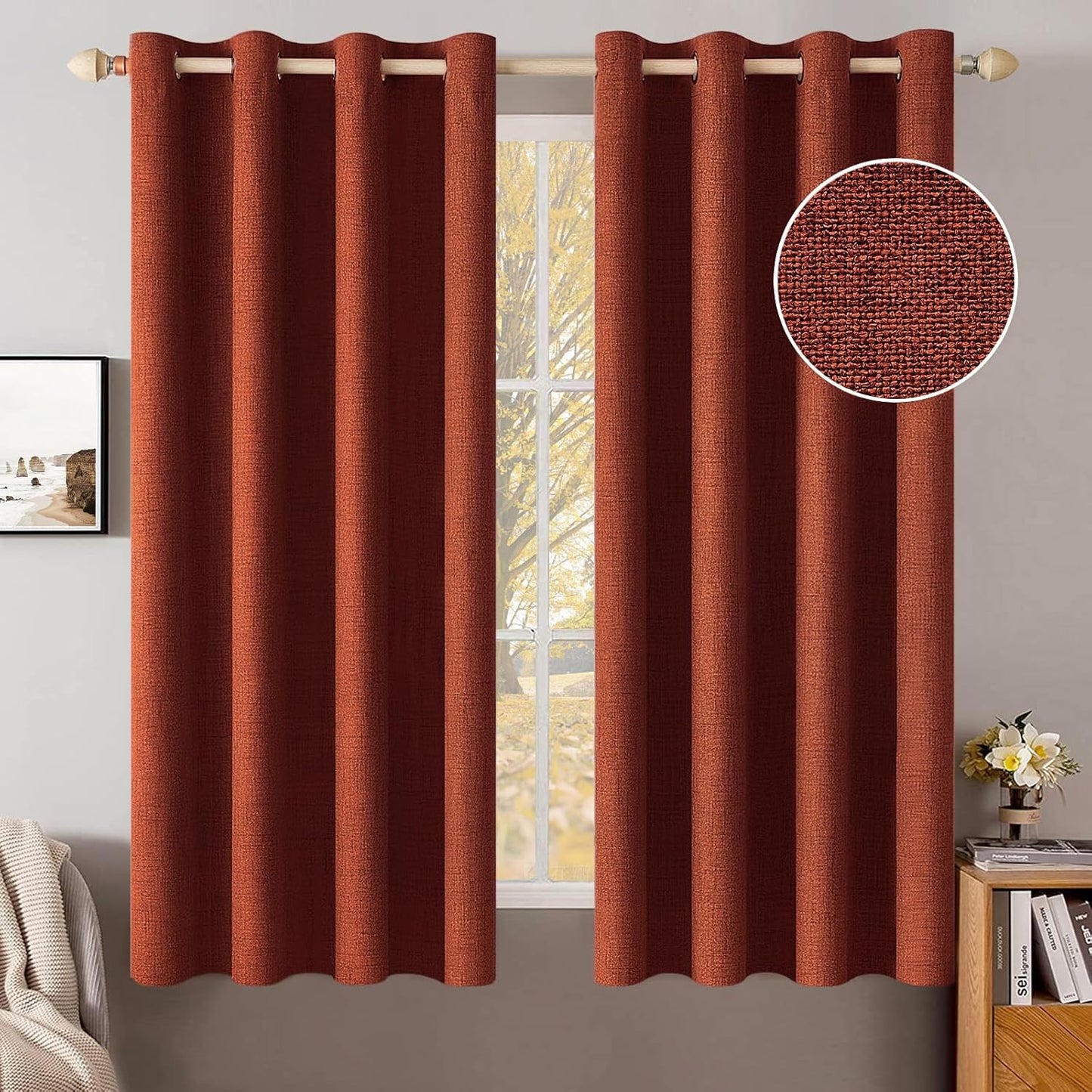 MIULEE 100% Blackout Linen Textured Curtains for Bedroom Solid Thermal Insulated Natural Beige Grommet Room Darkening Curtains & Drapes Luxury Decor for Living Room Nursery 62 x 96 Inch (2 Panels)
