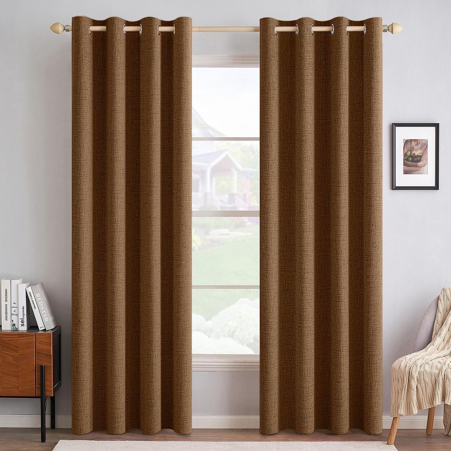 MIULEE 100% Blackout Linen Textured Curtains for Bedroom Solid Thermal Insulated Natural Beige Grommet Room Darkening Curtains & Drapes Luxury Decor for Living Room Nursery 62 x 96 Inch (2 Panels)