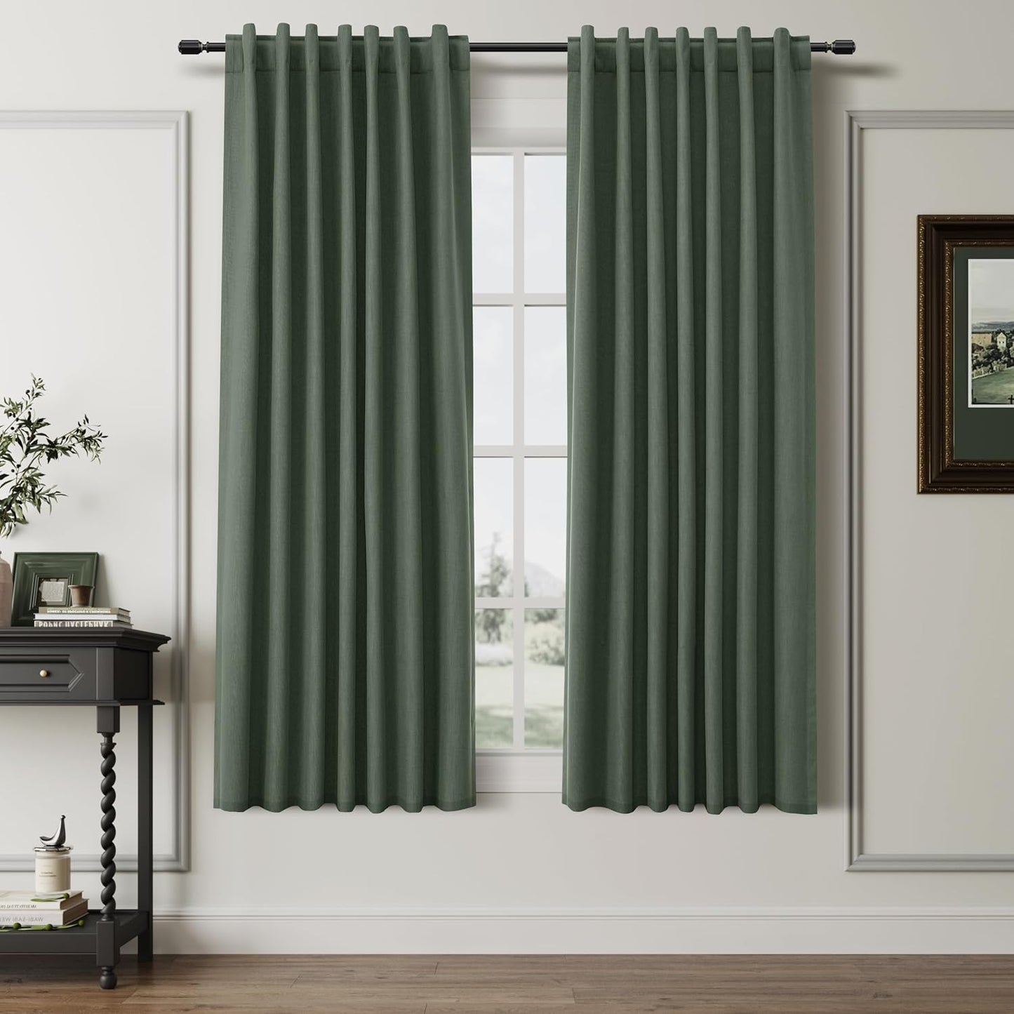 Natural Linen 100% Blackout Curtains for Bedroom 102 Inch Long 2 Panels Window Curtain Floor To Ceiling Length for Living Room Sliding Glass Door Back Tab Cream Linen Room Darkening Drapes 52x102