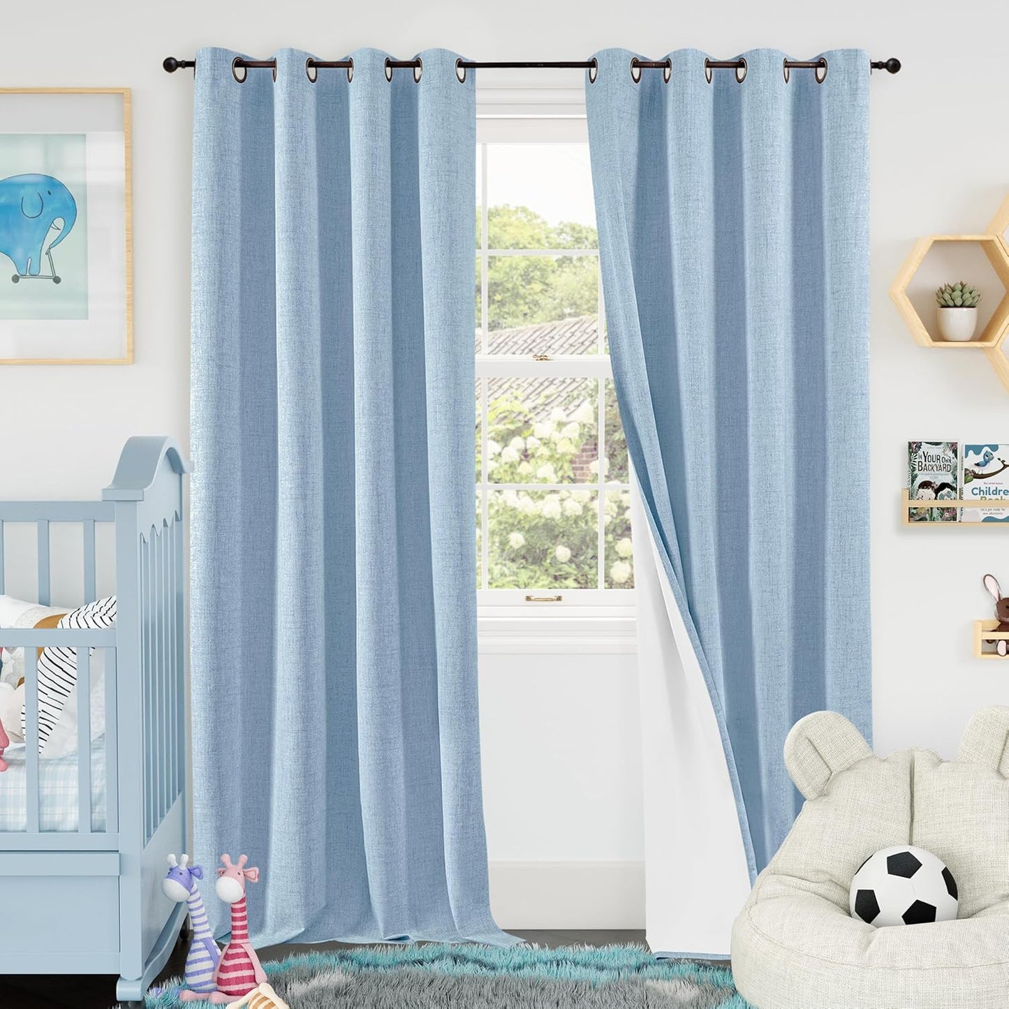 60 Inch Wide Linen Blackout Curtains for Living Room/Bedroom 84 Inch Length 2 Panels, Total Black Out Thermal Insulated Soundproof Grommet Boho Window Drapes White Liner for Modern Farmhouse, Natural