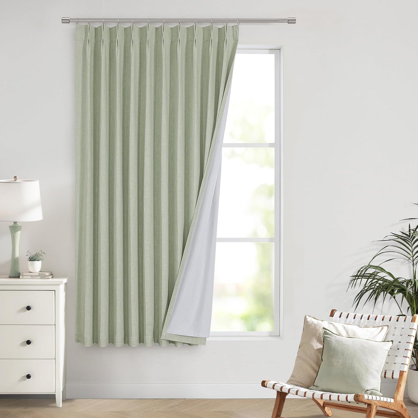 Vision Home Natural Full Blackout Curtains Linen Blended Darkening Window Curtains 84 inch for Living Room Bedroom Thermal Insulated Pinch Pleat Drapes with Hooks 2 Panel 40"Wx84"L
