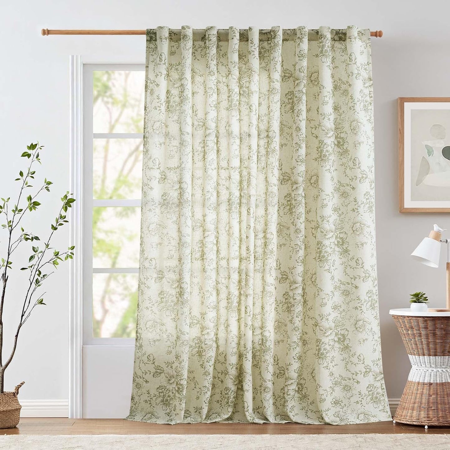 jinchan Blackout Linen Blend Curtain Floral Blackout Curtains for Living Room 84 Inch Length Black Printed with Lined Blackout Curtain for Bedroom Farmhouse Curtains Set 2 Panels