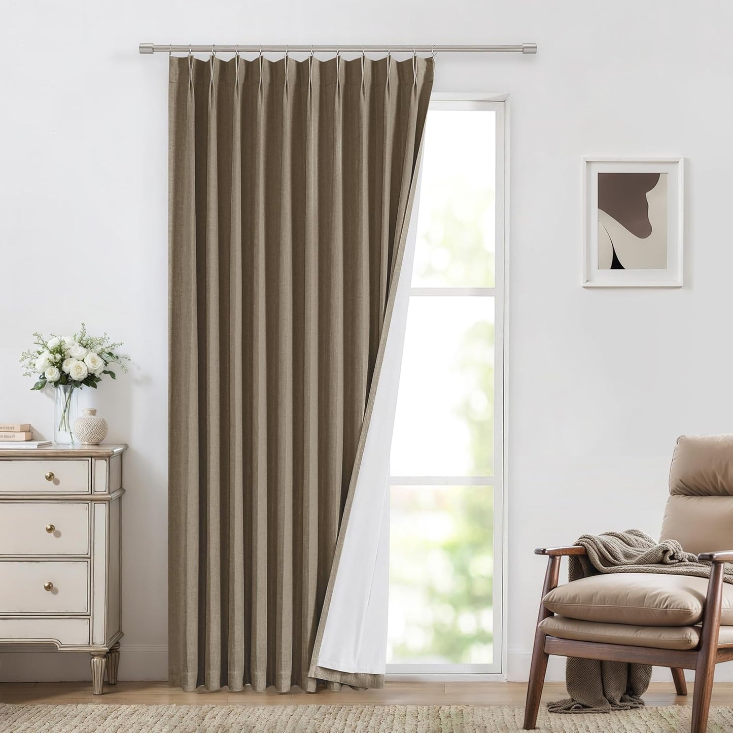 Vision Home Natural Full Blackout Curtains Linen Blended Darkening Window Curtains 84 inch for Living Room Bedroom Thermal Insulated Pinch Pleat Drapes with Hooks 2 Panel 40"Wx84"L