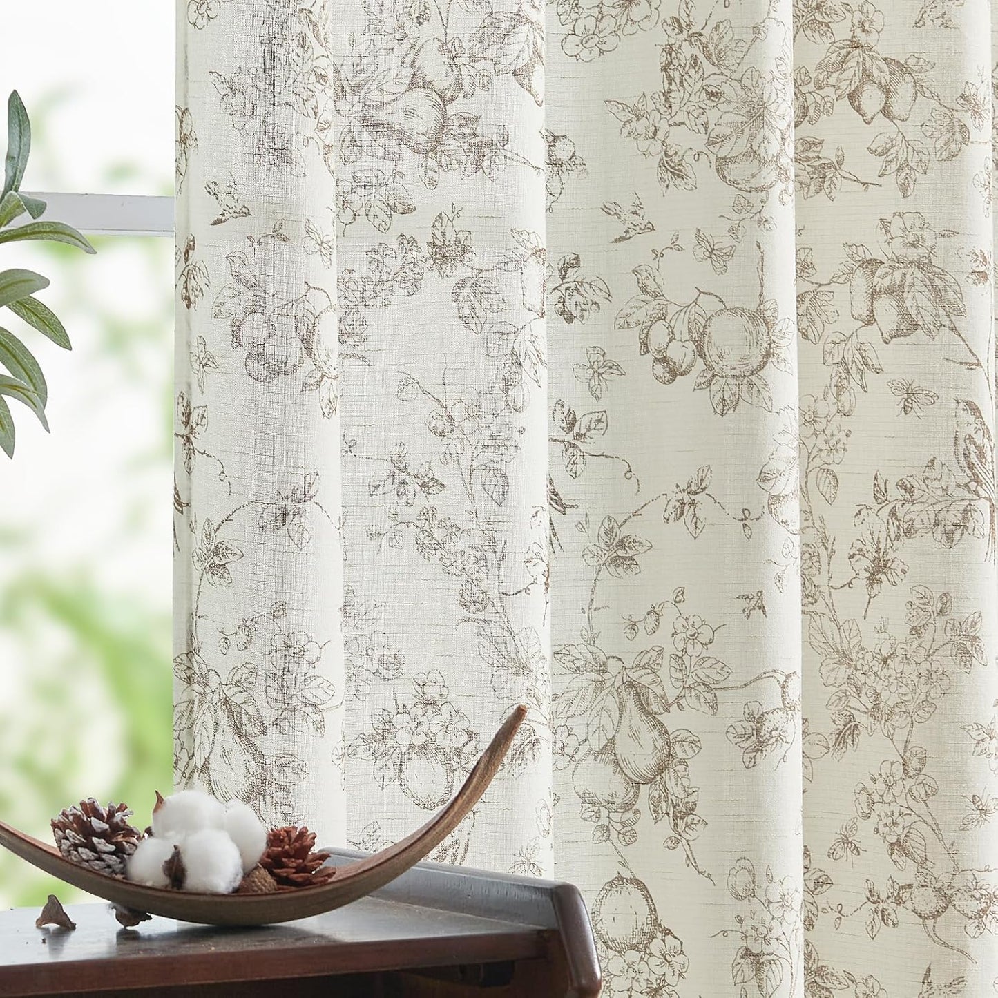 jinchan Blackout Linen Blend Curtain Floral Blackout Curtains for Living Room 84 Inch Length Black Printed with Lined Blackout Curtain for Bedroom Farmhouse Curtains Set 2 Panels