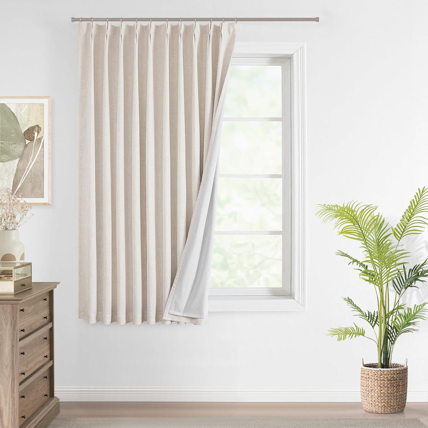 Vision Home Natural Full Blackout Curtains Linen Blended Darkening Window Curtains 84 inch for Living Room Bedroom Thermal Insulated Pinch Pleat Drapes with Hooks 2 Panel 40"Wx84"L