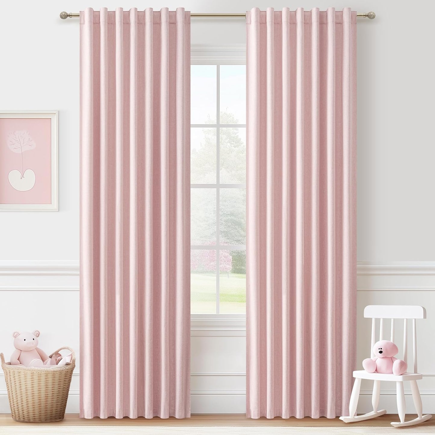 Natural Linen Blackout 92 Inch Bedroom Curtains 2 Panel Sets, Rustic Boho Cream Pleated Ceiling Track Curtain for Dining Room Heat Blocking Privacy Heavy Drape 92 Inches Long Oatmeal Back Tab