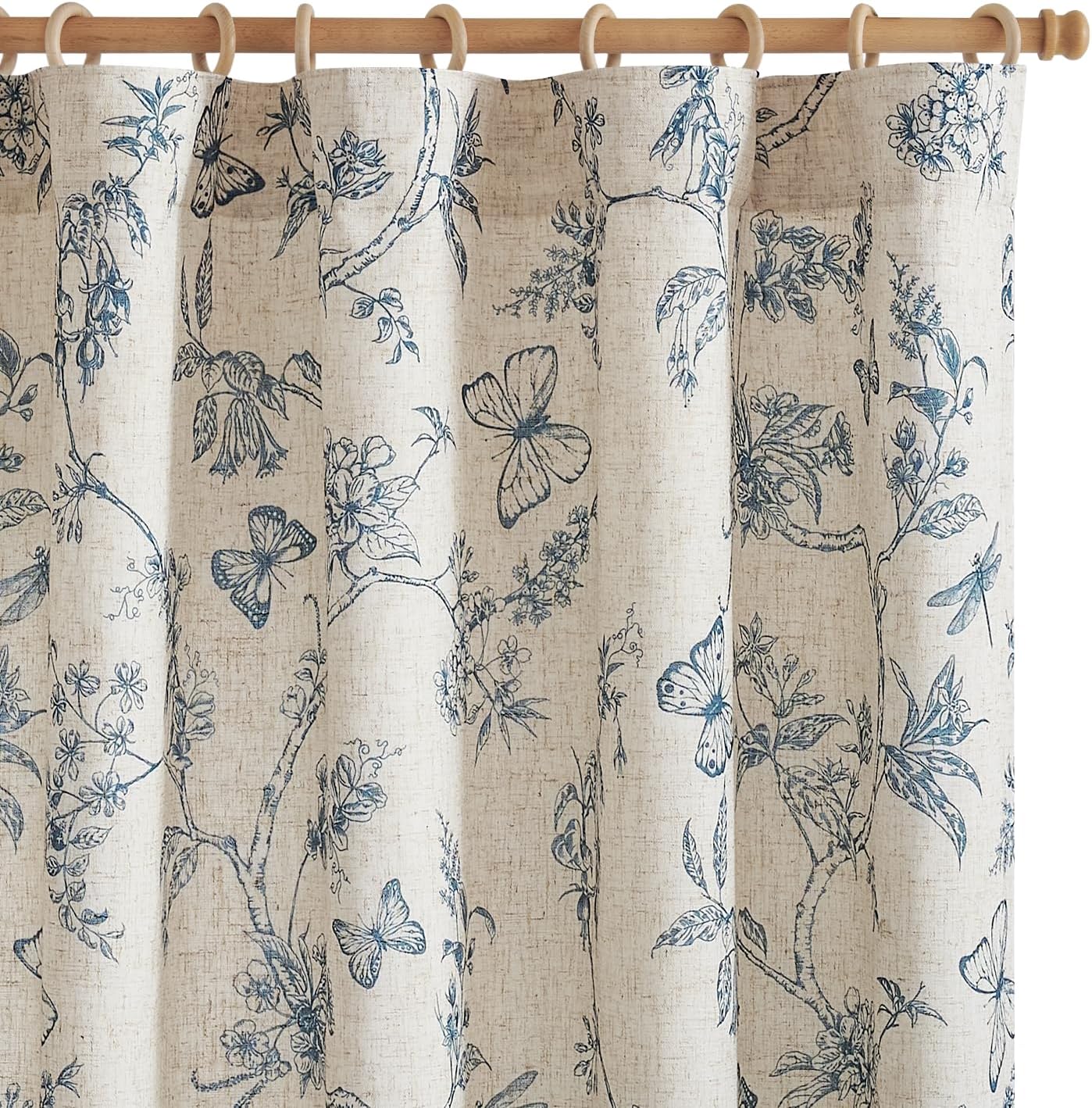 jinchan Blackout Linen Blend Curtain Floral Blackout Curtains for Living Room 84 Inch Length Black Printed with Lined Blackout Curtain for Bedroom Farmhouse Curtains Set 2 Panels