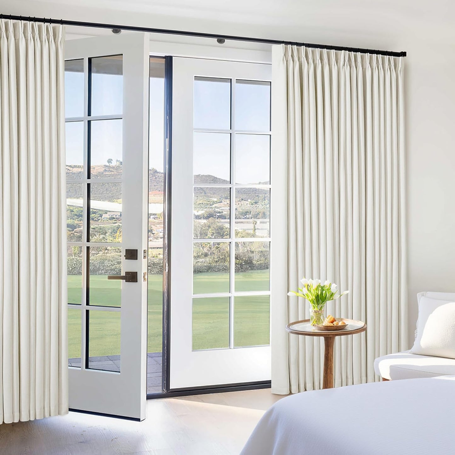 102 Inches Long Pinch Pleated Linen Blackout Curtains for Bedroom Back Tab Track Memory Trained Shape Farmhouse Light Blocking Curtains 102 Inch Length for Living Dining Room Darkening Drapes Cream